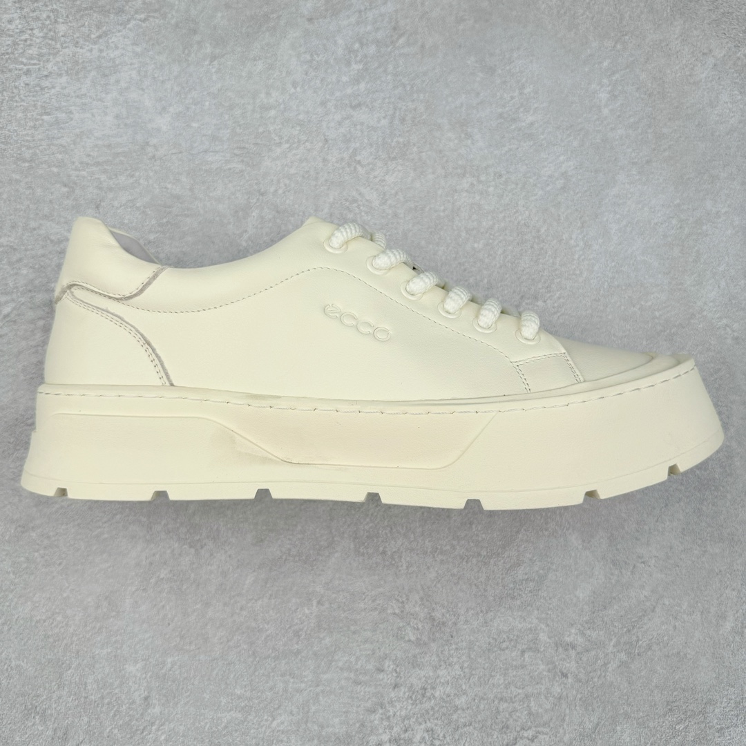 ECCO爱步百搭休闲男鞋 秋季增高圆头小白鞋 街头轻巧系列 牛皮与牛皮剖层拼接鞋面 时尚个性 出街有型 简约粗绳系带设计 可自由调节松紧 贴合脚型 PU加厚鞋底 包裹足弓与后跟 为双脚提供支撑性 休闲百搭 简约利落 尺码：38 39 40 41 42 43（皮鞋码）-选品中心