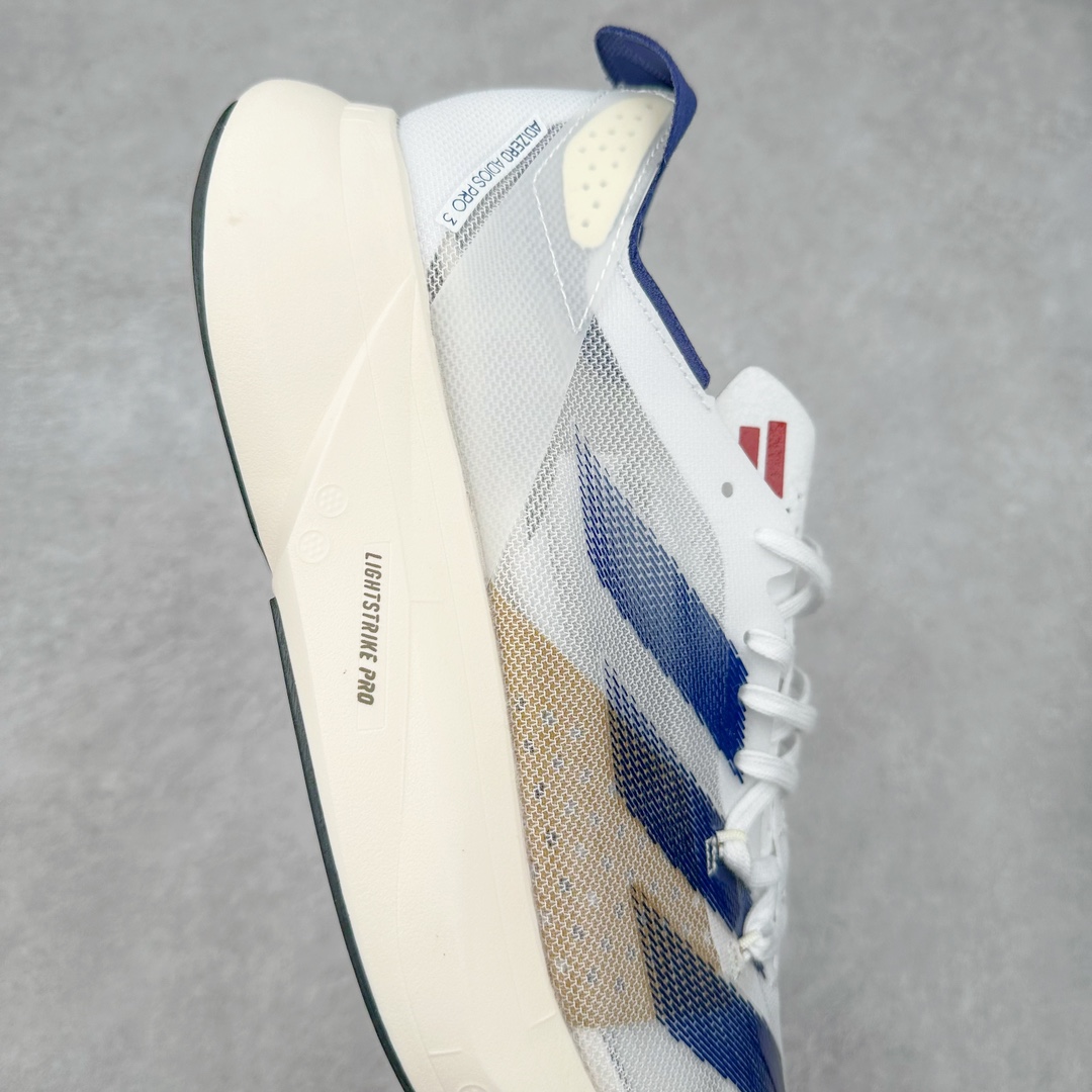 图片[6]-AD Adizero Adios Pro 3 马拉松竞速专业跑鞋 IG6348 CELERMESH针织网面非常轻薄 纤维间的缝隙很大 可以保证跑步时的透气、排汗效果 鞋舌直接与两侧的内衬和鞋底连接在一起 在跑步过程中不会被鞋舌的左右移动所困扰 在标准鞋带孔的基础上再拓宽一组鞋带孔 适合不同脚型的需求 突破性 EnergyRods 技术，有助于跑者实现更好的成绩 中底独特的LIGHTSTRIKE PRO泡棉材质 微弹感觉在跑步过程中给予了良好的支撑体验 对于顶级精英和高水平进阶跑者来说 ADIOS PRO是一双值得信赖的竞速比赛用鞋 尺码：36 36.5 37.5 38 38.5 39 40 40.5 41 42 42.5 43 44 44.5 45-选品中心