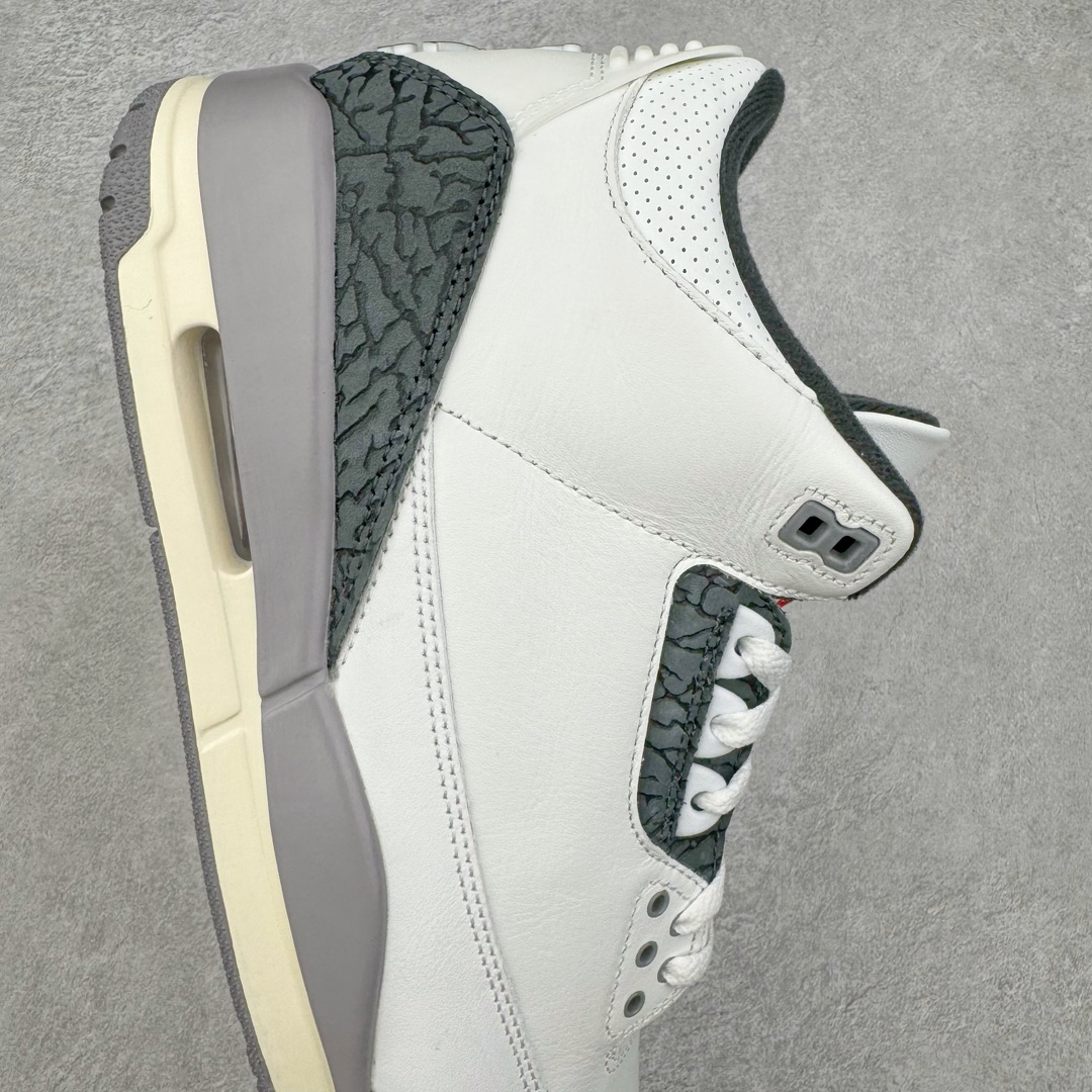 图片[6]-＃Lw纯原 Air Jordan AJ3 Retro 白灰 CT8532-106 圈内最强三代系列 匠心打造 开发时长超过半年 目前可过各类鉴定或无法鉴定 裸鞋随便操作 全套原纸板楦头开发 原厂大底磨具加持立体防滑纹理 原装可视Air Sole气垫 原汁原味最完美的三代版型 唯一正确鞋头趴度弧度高度鞋身腰线 原厂TPU彩虹扎染后跟饰片 正确内里反口里网布 皮料菱角分明不变形无多余毛边 广东原厂zp同批次手工大底描漆拉丝 市场唯一原厂鞋扣模具 原厂织唛标 原厂飞人电绣工艺 尾指中部跳三针 独家绑鞋带手法 印刷中底布 四线拉帮 米色美纹纸贴合固定 进口港宝加持 后跟自然饱满 全鞋荧光划线卡点 追求极致完美 每一双都是工艺品 多重QC质检 超越公司货的品控标准 实实在在的免检产品 尺码：36 36.5 37.5 38 38.5 39 40 40.5 41 42 42.5 43 44 44.5 45 45.5 46 47.5 48.5-选品中心