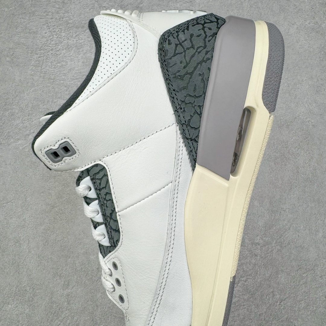图片[7]-＃Lw纯原 Air Jordan AJ3 Retro 白灰 CT8532-106 圈内最强三代系列 匠心打造 开发时长超过半年 目前可过各类鉴定或无法鉴定 裸鞋随便操作 全套原纸板楦头开发 原厂大底磨具加持立体防滑纹理 原装可视Air Sole气垫 原汁原味最完美的三代版型 唯一正确鞋头趴度弧度高度鞋身腰线 原厂TPU彩虹扎染后跟饰片 正确内里反口里网布 皮料菱角分明不变形无多余毛边 广东原厂zp同批次手工大底描漆拉丝 市场唯一原厂鞋扣模具 原厂织唛标 原厂飞人电绣工艺 尾指中部跳三针 独家绑鞋带手法 印刷中底布 四线拉帮 米色美纹纸贴合固定 进口港宝加持 后跟自然饱满 全鞋荧光划线卡点 追求极致完美 每一双都是工艺品 多重QC质检 超越公司货的品控标准 实实在在的免检产品 尺码：36 36.5 37.5 38 38.5 39 40 40.5 41 42 42.5 43 44 44.5 45 45.5 46 47.5 48.5-选品中心