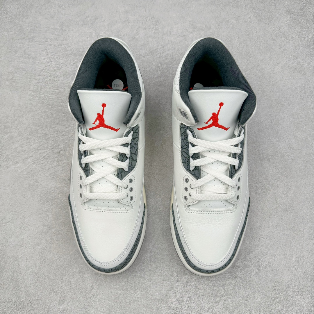 图片[2]-＃Lw纯原 Air Jordan AJ3 Retro 白灰 CT8532-106 圈内最强三代系列 匠心打造 开发时长超过半年 目前可过各类鉴定或无法鉴定 裸鞋随便操作 全套原纸板楦头开发 原厂大底磨具加持立体防滑纹理 原装可视Air Sole气垫 原汁原味最完美的三代版型 唯一正确鞋头趴度弧度高度鞋身腰线 原厂TPU彩虹扎染后跟饰片 正确内里反口里网布 皮料菱角分明不变形无多余毛边 广东原厂zp同批次手工大底描漆拉丝 市场唯一原厂鞋扣模具 原厂织唛标 原厂飞人电绣工艺 尾指中部跳三针 独家绑鞋带手法 印刷中底布 四线拉帮 米色美纹纸贴合固定 进口港宝加持 后跟自然饱满 全鞋荧光划线卡点 追求极致完美 每一双都是工艺品 多重QC质检 超越公司货的品控标准 实实在在的免检产品 尺码：36 36.5 37.5 38 38.5 39 40 40.5 41 42 42.5 43 44 44.5 45 45.5 46 47.5 48.5-选品中心