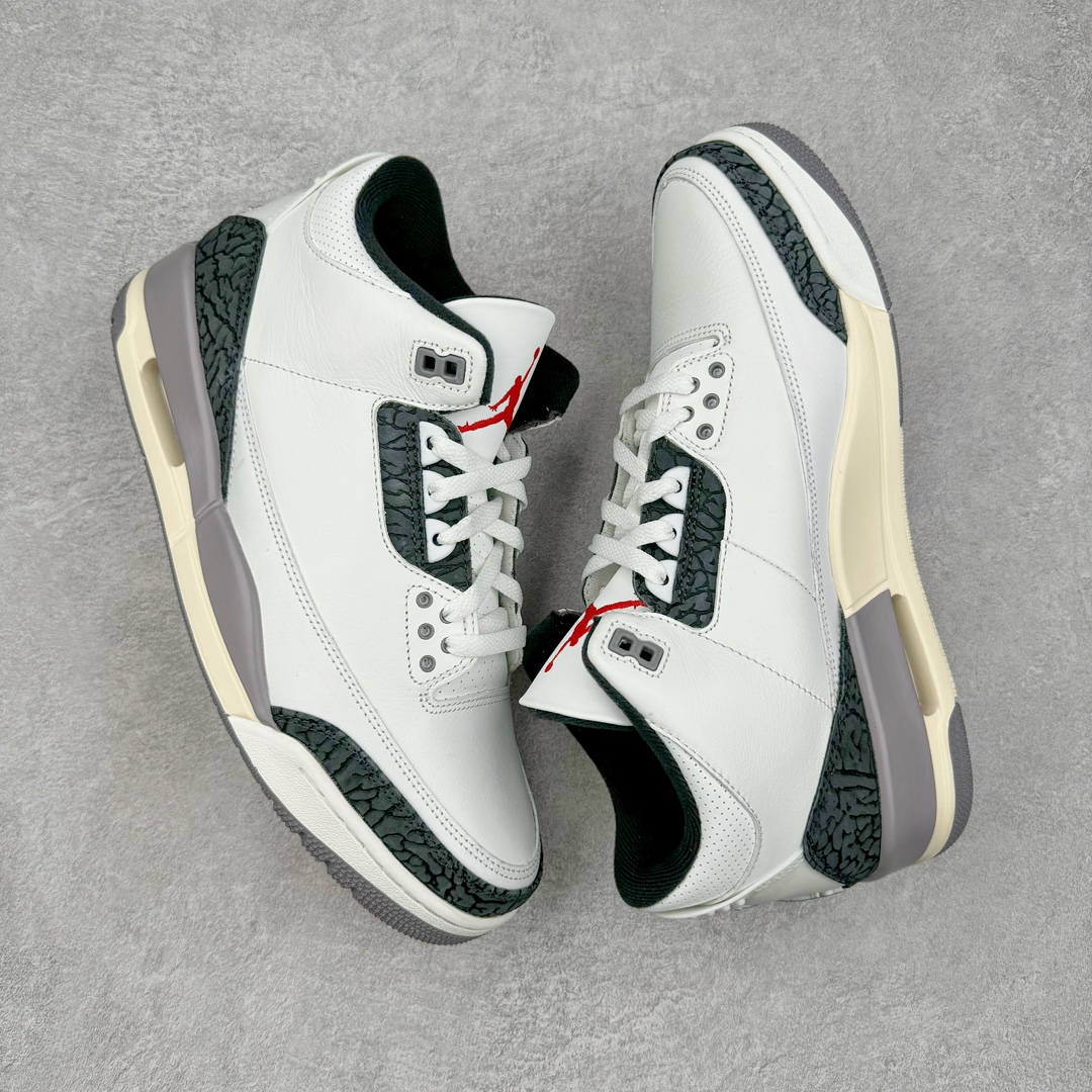 图片[3]-＃Lw纯原 Air Jordan AJ3 Retro 白灰 CT8532-106 圈内最强三代系列 匠心打造 开发时长超过半年 目前可过各类鉴定或无法鉴定 裸鞋随便操作 全套原纸板楦头开发 原厂大底磨具加持立体防滑纹理 原装可视Air Sole气垫 原汁原味最完美的三代版型 唯一正确鞋头趴度弧度高度鞋身腰线 原厂TPU彩虹扎染后跟饰片 正确内里反口里网布 皮料菱角分明不变形无多余毛边 广东原厂zp同批次手工大底描漆拉丝 市场唯一原厂鞋扣模具 原厂织唛标 原厂飞人电绣工艺 尾指中部跳三针 独家绑鞋带手法 印刷中底布 四线拉帮 米色美纹纸贴合固定 进口港宝加持 后跟自然饱满 全鞋荧光划线卡点 追求极致完美 每一双都是工艺品 多重QC质检 超越公司货的品控标准 实实在在的免检产品 尺码：36 36.5 37.5 38 38.5 39 40 40.5 41 42 42.5 43 44 44.5 45 45.5 46 47.5 48.5-选品中心