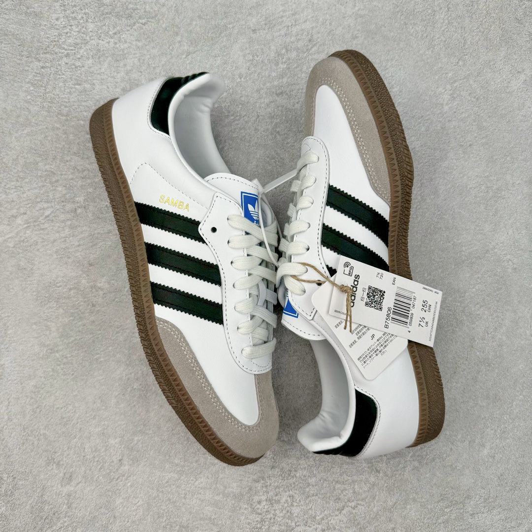 图片[3]-＃CS纯原 AD Original Samba OG 复古经典轻便板鞋 白黑 B75806 原装头层牛皮加持 正确烫金高频细节 原装纳米超迁皮料 独家私模橡胶大底 原盒原配 正确黑色中底布 过宽过胶 这款桑巴鞋展示了高质量的工艺 带有装饰的超锁缝制和无缝的手感 柔软、柔软的皮革造型和标志性的3条纹完成了精致的外观 正规合身鞋带 鞋面上有绒面鞋垫 橡胶鞋底 享受正畸套筒软感 自50年代首次亮相以来就一直在赢得粉丝的青睐 尺码：36 36.5 37.5 38 38.5 39 40 40.5 41 42 42.5 43 44 44.5 45-选品中心