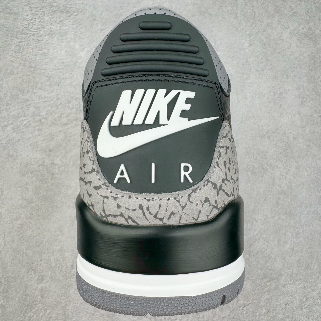 图片[8]-＃GX纯原 Air Jordan AJ3 Retro 复刻黑水泥 DN3707-010 圈内最强三代系列 匠心打造 开发时长超过半年 目前可过各类鉴定或无法鉴定 裸鞋随便操作 全套原纸板楦头开发 原厂大底磨具加持立体防滑纹理 原装可视Air Sole气垫 原汁原味最完美的三代版型 唯一正确鞋头趴度弧度高度鞋身腰线 原厂TPU彩虹扎染后跟饰片 正确内里反口里网布 皮料菱角分明不变形无多余毛边 广东原厂zp同批次手工大底描漆拉丝 市场唯一原厂鞋扣模具 原厂织唛标 原厂飞人电绣工艺 尾指中部跳三针 独家绑鞋带手法 印刷中底布 四线拉帮 米色美纹纸贴合固定 进口港宝加持 后跟自然饱满 全鞋荧光划线卡点 追求极致完美 每一双都是工艺品 多重QC质检 超越公司货的品控标准 实实在在的免检产品 尺码：40 40.5 41 42 42.5 43 44 44.5 45 45.5 46 47.5 48.5-选品中心