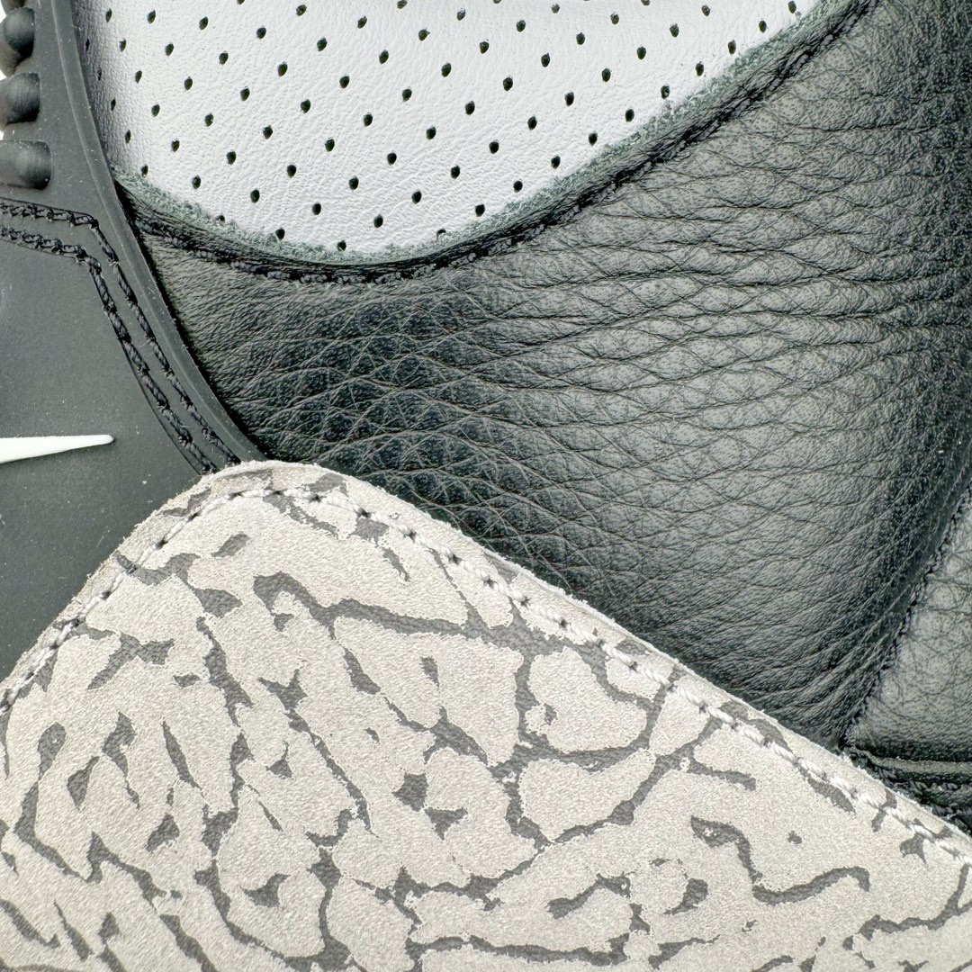 图片[16]-＃GX纯原 Air Jordan AJ3 Retro 复刻黑水泥 DN3707-010 圈内最强三代系列 匠心打造 开发时长超过半年 目前可过各类鉴定或无法鉴定 裸鞋随便操作 全套原纸板楦头开发 原厂大底磨具加持立体防滑纹理 原装可视Air Sole气垫 原汁原味最完美的三代版型 唯一正确鞋头趴度弧度高度鞋身腰线 原厂TPU彩虹扎染后跟饰片 正确内里反口里网布 皮料菱角分明不变形无多余毛边 广东原厂zp同批次手工大底描漆拉丝 市场唯一原厂鞋扣模具 原厂织唛标 原厂飞人电绣工艺 尾指中部跳三针 独家绑鞋带手法 印刷中底布 四线拉帮 米色美纹纸贴合固定 进口港宝加持 后跟自然饱满 全鞋荧光划线卡点 追求极致完美 每一双都是工艺品 多重QC质检 超越公司货的品控标准 实实在在的免检产品 尺码：40 40.5 41 42 42.5 43 44 44.5 45 45.5 46 47.5 48.5-选品中心