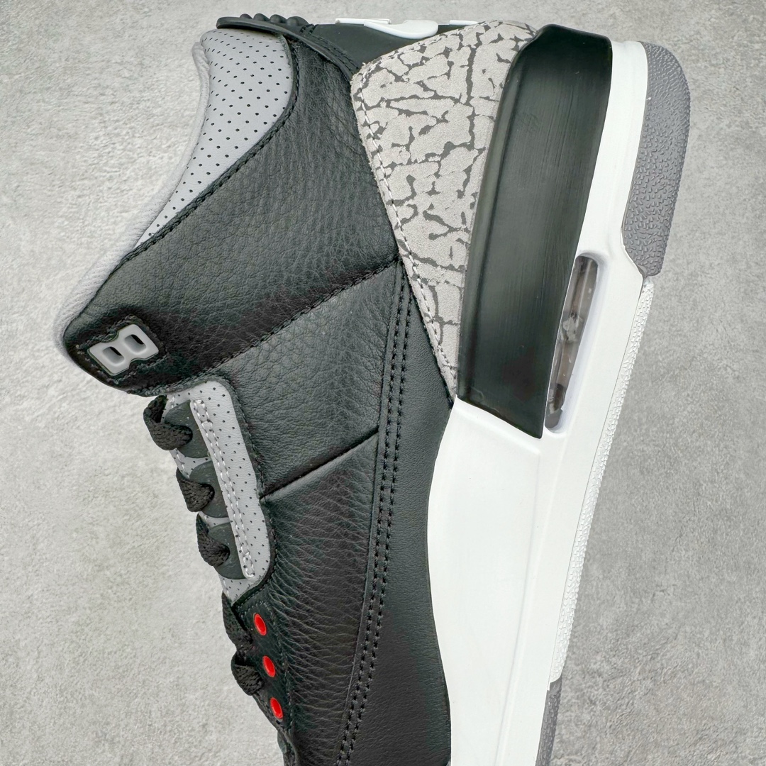 图片[7]-＃GX纯原 Air Jordan AJ3 Retro 复刻黑水泥 DN3707-010 圈内最强三代系列 匠心打造 开发时长超过半年 目前可过各类鉴定或无法鉴定 裸鞋随便操作 全套原纸板楦头开发 原厂大底磨具加持立体防滑纹理 原装可视Air Sole气垫 原汁原味最完美的三代版型 唯一正确鞋头趴度弧度高度鞋身腰线 原厂TPU彩虹扎染后跟饰片 正确内里反口里网布 皮料菱角分明不变形无多余毛边 广东原厂zp同批次手工大底描漆拉丝 市场唯一原厂鞋扣模具 原厂织唛标 原厂飞人电绣工艺 尾指中部跳三针 独家绑鞋带手法 印刷中底布 四线拉帮 米色美纹纸贴合固定 进口港宝加持 后跟自然饱满 全鞋荧光划线卡点 追求极致完美 每一双都是工艺品 多重QC质检 超越公司货的品控标准 实实在在的免检产品 尺码：40 40.5 41 42 42.5 43 44 44.5 45 45.5 46 47.5 48.5-选品中心