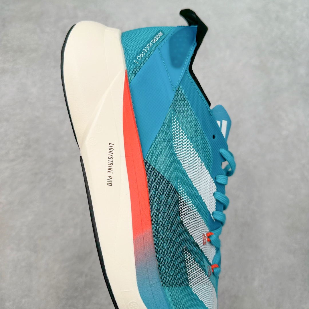 图片[6]-AD Adizero Adios Pro 3 马拉松竞速专业跑鞋 ID8473 CELERMESH针织网面非常轻薄 纤维间的缝隙很大 可以保证跑步时的透气、排汗效果 鞋舌直接与两侧的内衬和鞋底连接在一起 在跑步过程中不会被鞋舌的左右移动所困扰 在标准鞋带孔的基础上再拓宽一组鞋带孔 适合不同脚型的需求 突破性 EnergyRods 技术，有助于跑者实现更好的成绩 中底独特的LIGHTSTRIKE PRO泡棉材质 微弹感觉在跑步过程中给予了良好的支撑体验 对于顶级精英和高水平进阶跑者来说 ADIOS PRO是一双值得信赖的竞速比赛用鞋 尺码：36 36.5 37.5 38 38.5 39 40 40.5 41 42 42.5 43 44 44.5 45-选品中心