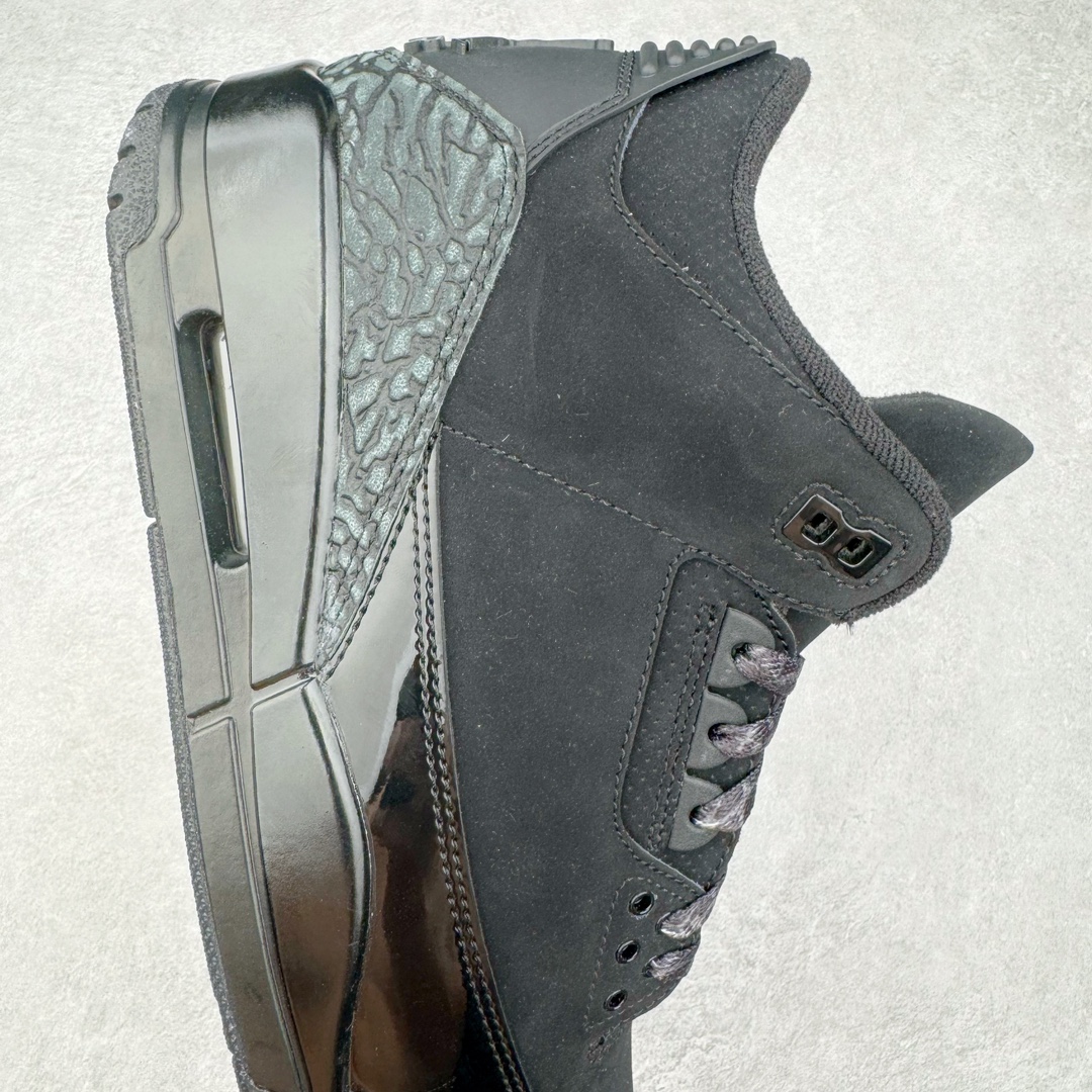 图片[6]-＃QD纯原 Air Jordan AJ3 Retro 黑猫 CK9246-168 圈内最强三代系列 匠心打造 开发时长超过半年 目前可过各类鉴定或无法鉴定 裸鞋随便操作 全套原纸板楦头开发 原厂大底磨具加持立体防滑纹理 原装可视Air Sole气垫 原汁原味最完美的三代版型 唯一正确鞋头趴度弧度高度鞋身腰线 原厂TPU彩虹扎染后跟饰片 正确内里反口里网布 皮料菱角分明不变形无多余毛边 广东原厂zp同批次手工大底描漆拉丝 市场唯一原厂鞋扣模具 原厂织唛标 原厂飞人电绣工艺 尾指中部跳三针 独家绑鞋带手法 印刷中底布 四线拉帮 米色美纹纸贴合固定 进口港宝加持 后跟自然饱满 全鞋荧光划线卡点 追求极致完美 每一双都是工艺品 多重QC质检 超越公司货的品控标准 实实在在的免检产品 尺码：40 40.5 41 42 42.5 43 44 44.5 45 45.5 46 47.5 48.5-选品中心