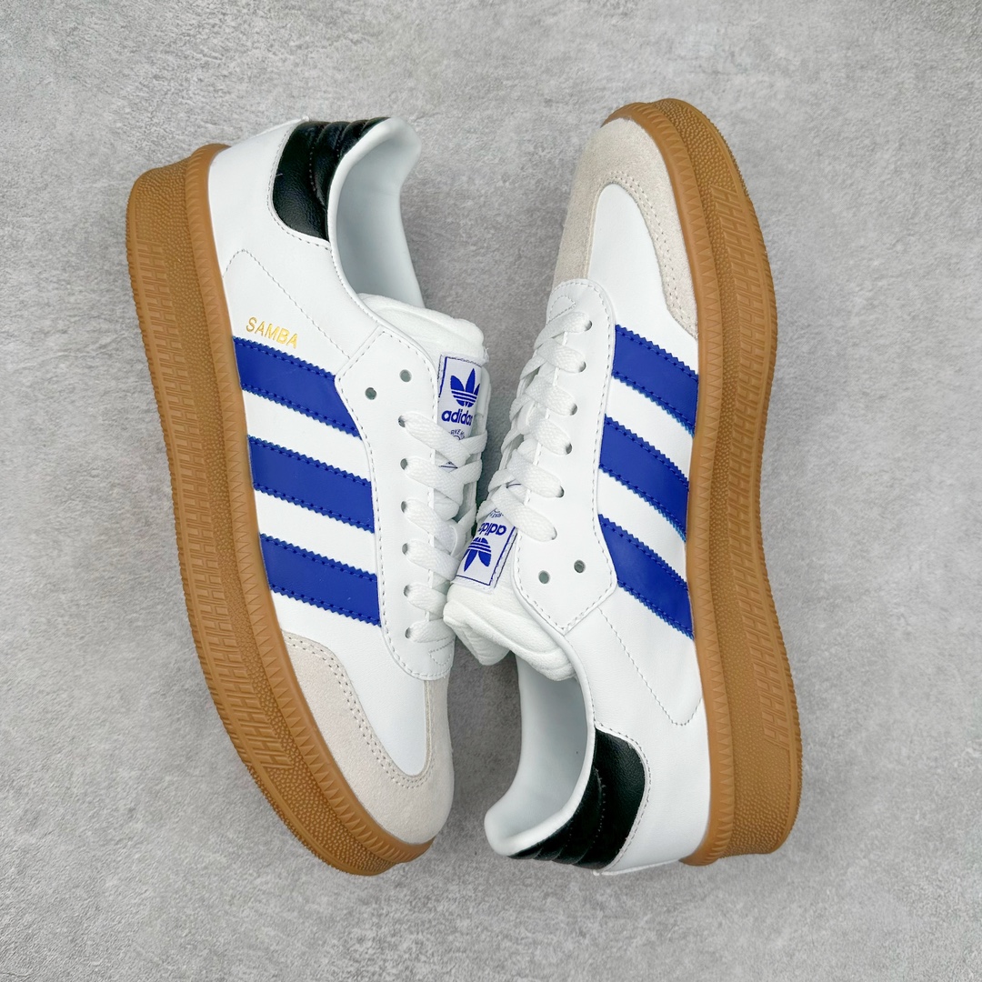 图片[3]-AD Samba XLG 桑巴舞加大厚底版系列德训风百搭松糕休闲运动板鞋生胶底 IE9182 自Originals Samba成功借势Blokecore风潮一跃成为街头巷尾的焦点鞋款后,不论是围绕Samba本身打造的各式「变种版本」,还是以Samba为蓝本打造联名鞋款,都成为了时尚潮流人士日常穿搭首选。Samba XLG是adidas Originals不断扩展XLG系列的一部分,旨在与年轻文化相契合,迎合那些希望通过个性时尚表达自我而不愿牺牲舒适度的年轻群体。街头时尚领域的Gen Z特别偏爱宽松的穿着风格。Samba XLG针对这一点做了创新。它在延续Samba OG经典设计的基础上,迎合年轻群体的穿着习惯,重塑为宽大的鞋身比例轮廓以及加厚中底,让消费者轻松展示自己独特的风格。全新的Samba XLG系列不仅迎合了当下年轻群体的穿搭习惯,加宽了鞋身比例以及将中底进一步增厚,在视觉比例上更加饱满,同时还保留了经典Samba的细节,这样一来,鞋迷朋友在穿搭上不仅能更加个性化,而且还能延续一定的复古感受。尺码：36 36⅔ 37⅓ 38 38⅔ 39⅓ 40 40⅔ 41⅓ 42 42⅔ 43⅓ 44 45-选品中心