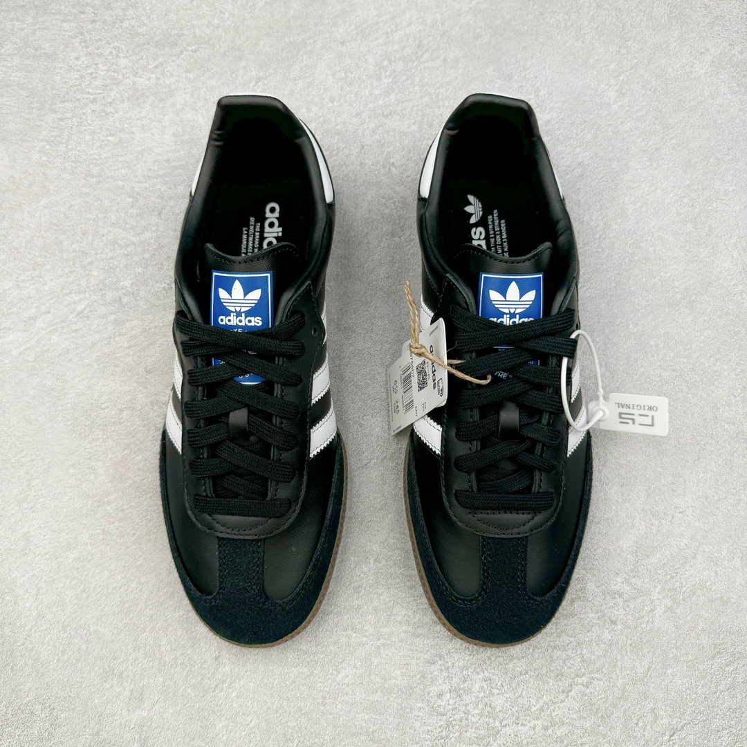 图片[2]-＃CS纯原 AD Original Samba OG 复古经典轻便板鞋 黑白 B75807 原装头层牛皮加持 正确烫金高频细节 原装纳米超迁皮料 独家私模橡胶大底 原盒原配 正确黑色中底布 过宽过胶 这款桑巴鞋展示了高质量的工艺 带有装饰的超锁缝制和无缝的手感 柔软、柔软的皮革造型和标志性的3条纹完成了精致的外观 正规合身鞋带 鞋面上有绒面鞋垫 橡胶鞋底 享受正畸套筒软感 自50年代首次亮相以来就一直在赢得粉丝的青睐 尺码：36 36.5 37.5 38 38.5 39 40 40.5 41 42 42.5 43 44 44.5 45-选品中心