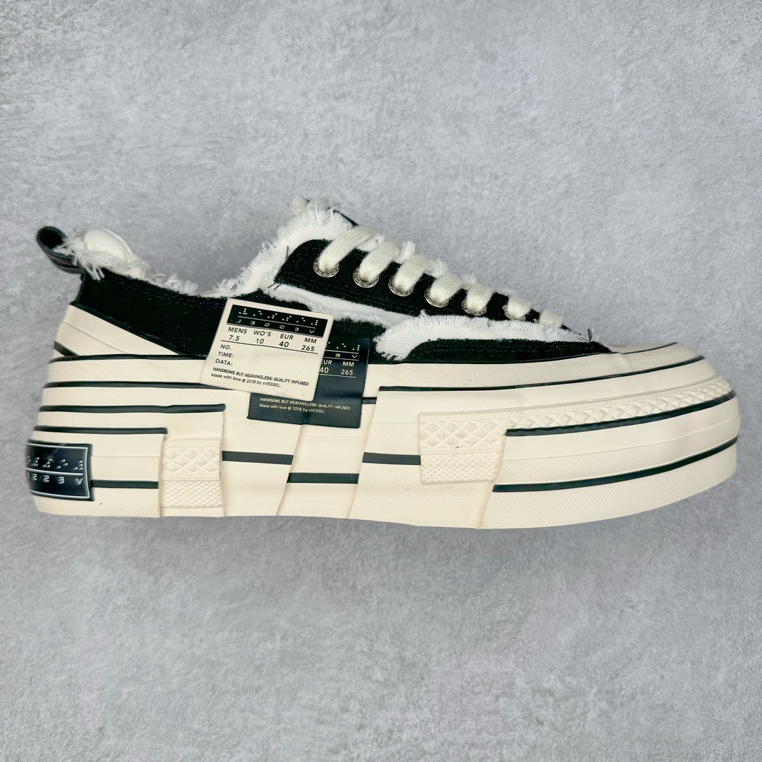 ＃零售版 吴建豪个人新锐品牌 xVESSEL G.O.P. Low解构重叠厚底软木低帮百搭增高帆布硫化板鞋 东莞纯原 大厂出品 目前为止唯一天花板版本纯原级别 众明星网红上脚支持扫码防伪标签特殊效果 支持NFC网页编码识别 升级厚实木塞内底 纯手工贴合多重围条硫化工艺 正确渐变效果原盒包装物 采用12蛊司厚实舒适帆布面料 流苏做旧复古效果 余文乐 蔡徐坤助攻款式 尺码：35 36 37 38 39 40 41 42 43 44 45-选品中心