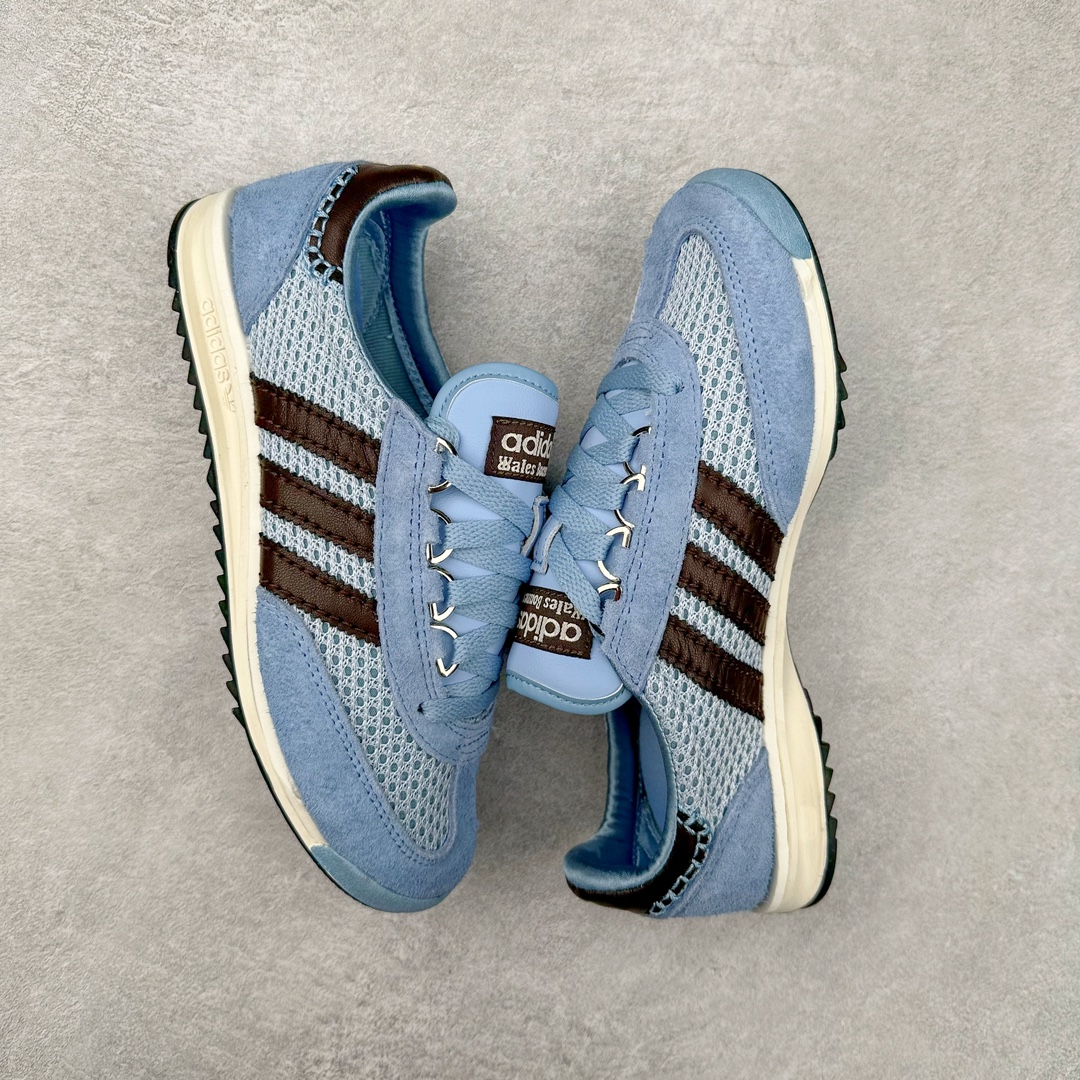 图片[3]-Wales Bonner X adidas Originals SL76 联名蓝色 IH3262 Wales Bonner 与 adidas Originals 的联乘系列再次掀起时尚热潮，而其中的 SL76 鞋款更是成为了焦点。相比无鞋盖的Samba，SL76更能俘获我的青睐 这款鞋不仅是对1972年慕尼黑奥运会上经典跑鞋SL72的致敬，更是将怀旧风情与现代设计完美融合。修长的鞋型、针织网层鞋身与绒面板料的交汇，都展现了其精湛的工艺与独特品味。皮革材质的标志三条杠点缀与中底一抹白色腰线，更是为其增添了几分复古奢华的气息。D形环扣的巧妙设计，为鞋带增添了趣味性，同时也提升了鞋款的实用性。鞋底采用EVA材质，不仅增加了鞋款的高度，还提供了更好的缓震性能。齿纹橡胶外底则保证了鞋款的抓地力和耐磨性，让穿着者在运动时更加稳定、安全。尺码：36 36.5 37.5 38 38.5 39 40 40.5 41 42 42.5 43 44 44.5 45-选品中心