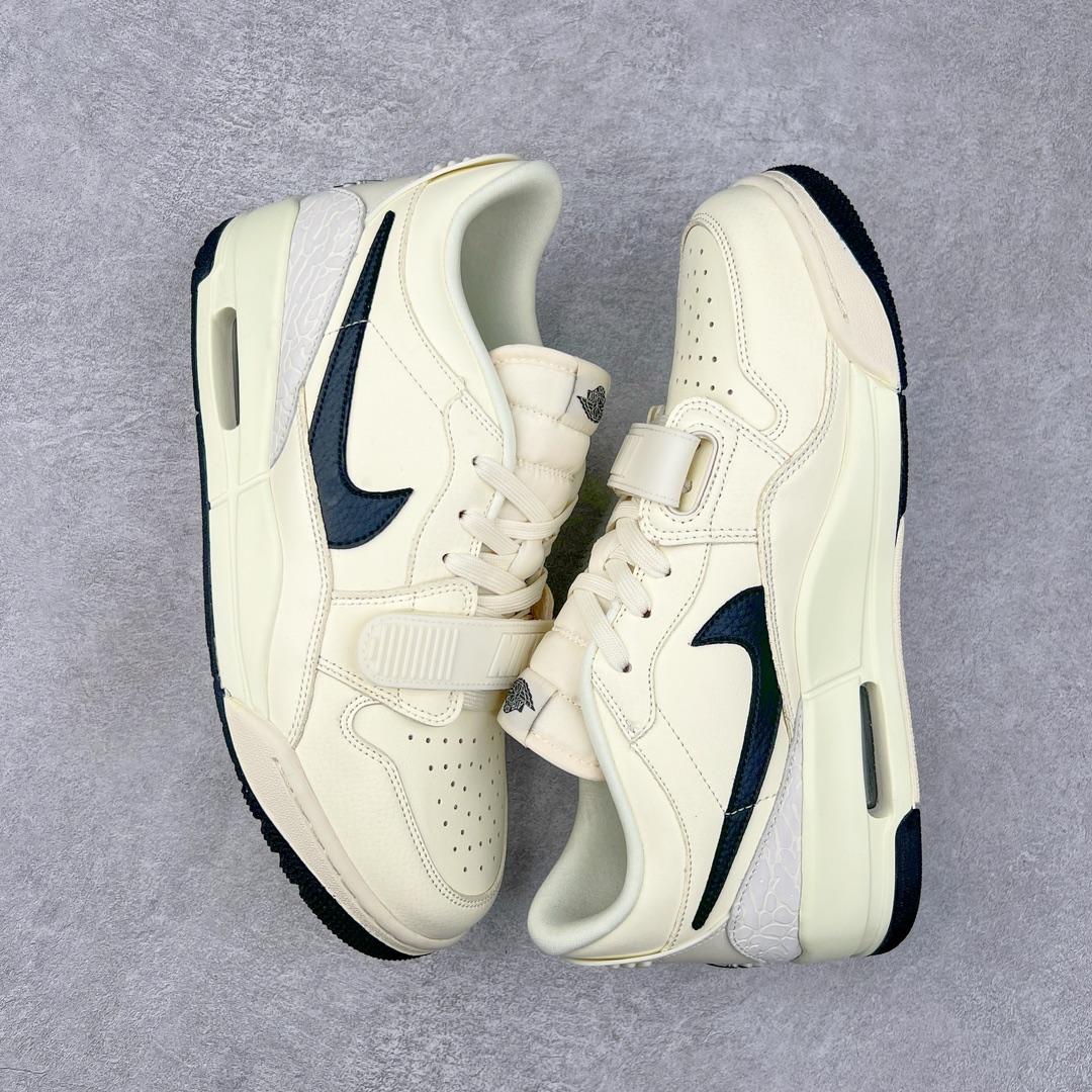 图片[3]-Air Jordan Legacy AJ312 低帮 HV1807-101 鞋身采用了皮革材质打造 横跨鞋面的魔术贴十分吸睛 侧面的Swoosh Logo的一部分被鞋面遮挡了一部分 颇具玩味 魔术贴上标有NK标识 而鞋舌上是Jordan的经典飞翼Logo 后跟和鞋底均采用了Air Jordan 3 的设计 后跟上同样也使用了经典的爆裂纹图案 尺码：36 36.5 37.5 38 38.5 39 40 40.5 41 42 42.5 43 44 44.5 45 46 47.5-选品中心