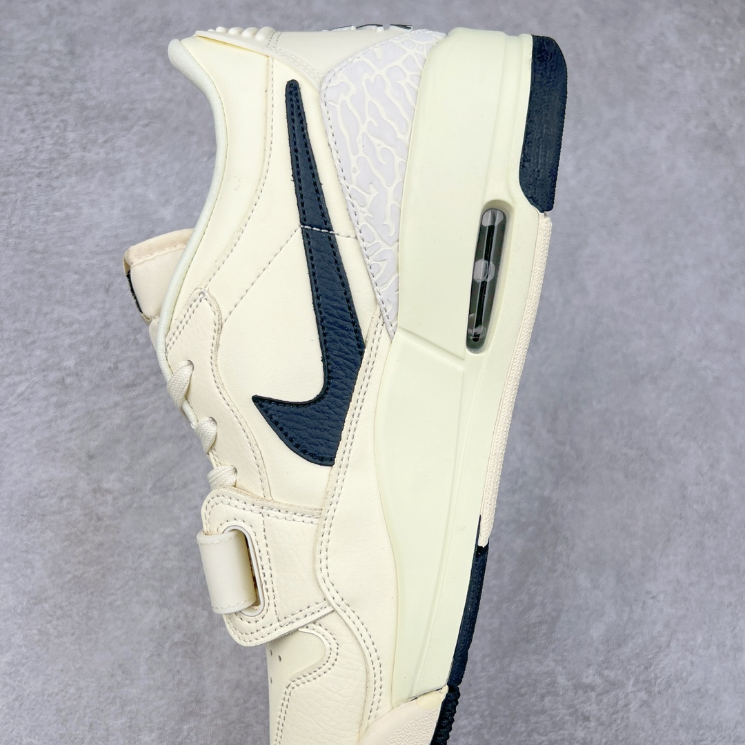 图片[7]-Air Jordan Legacy AJ312 低帮 HV1807-101 鞋身采用了皮革材质打造 横跨鞋面的魔术贴十分吸睛 侧面的Swoosh Logo的一部分被鞋面遮挡了一部分 颇具玩味 魔术贴上标有NK标识 而鞋舌上是Jordan的经典飞翼Logo 后跟和鞋底均采用了Air Jordan 3 的设计 后跟上同样也使用了经典的爆裂纹图案 尺码：36 36.5 37.5 38 38.5 39 40 40.5 41 42 42.5 43 44 44.5 45 46 47.5-选品中心