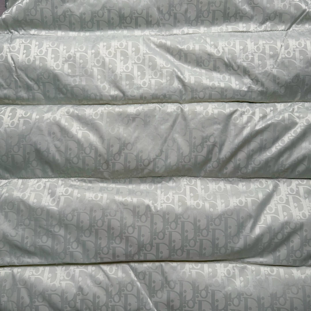 图片[11]-DIOR 23SS 迪奥新品满印暗纹老花立领羽绒服马甲 原24000购入 全衣面料采用原厂进口科技GORE-TEX提花面料 菱形印花图案设计间距及细节间距平行对位 并列的提花效果及手感非常还原 内里填充物采用国标级别90度 里料附层锦纶材质 蓬松度的白鹅绒混白鹅毛的材质 羽绒蓬感十足 保暖效果更佳 没有羽绒毛梗 利落的小立领搭配合肩线 肩前幅侧画增添了的双口袋设计 下摆设有抽绳可自由调节松紧、袖口带有松紧橡筋收口、门襟双开立领设计 镀银刻字五金配件搭配高品质欧牙双向拉链开合 拉头、鸡眼、内袋扣、暗扣、调节扣等依旧原版开模带Logo定制而成 尺码：46 48 50 52 54-选品中心