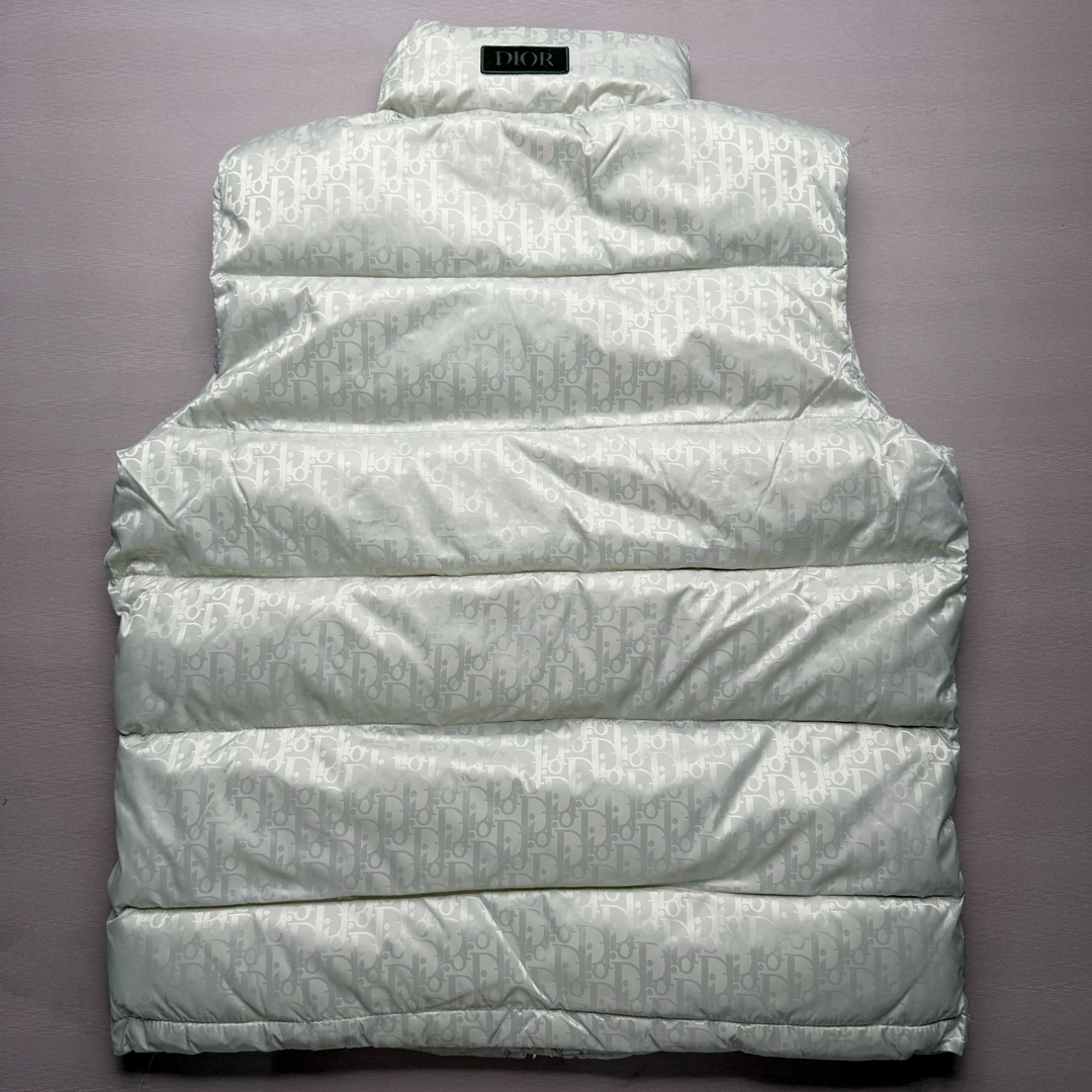 图片[2]-DIOR 23SS 迪奥新品满印暗纹老花立领羽绒服马甲 原24000购入 全衣面料采用原厂进口科技GORE-TEX提花面料 菱形印花图案设计间距及细节间距平行对位 并列的提花效果及手感非常还原 内里填充物采用国标级别90度 里料附层锦纶材质 蓬松度的白鹅绒混白鹅毛的材质 羽绒蓬感十足 保暖效果更佳 没有羽绒毛梗 利落的小立领搭配合肩线 肩前幅侧画增添了的双口袋设计 下摆设有抽绳可自由调节松紧、袖口带有松紧橡筋收口、门襟双开立领设计 镀银刻字五金配件搭配高品质欧牙双向拉链开合 拉头、鸡眼、内袋扣、暗扣、调节扣等依旧原版开模带Logo定制而成 尺码：46 48 50 52 54-选品中心