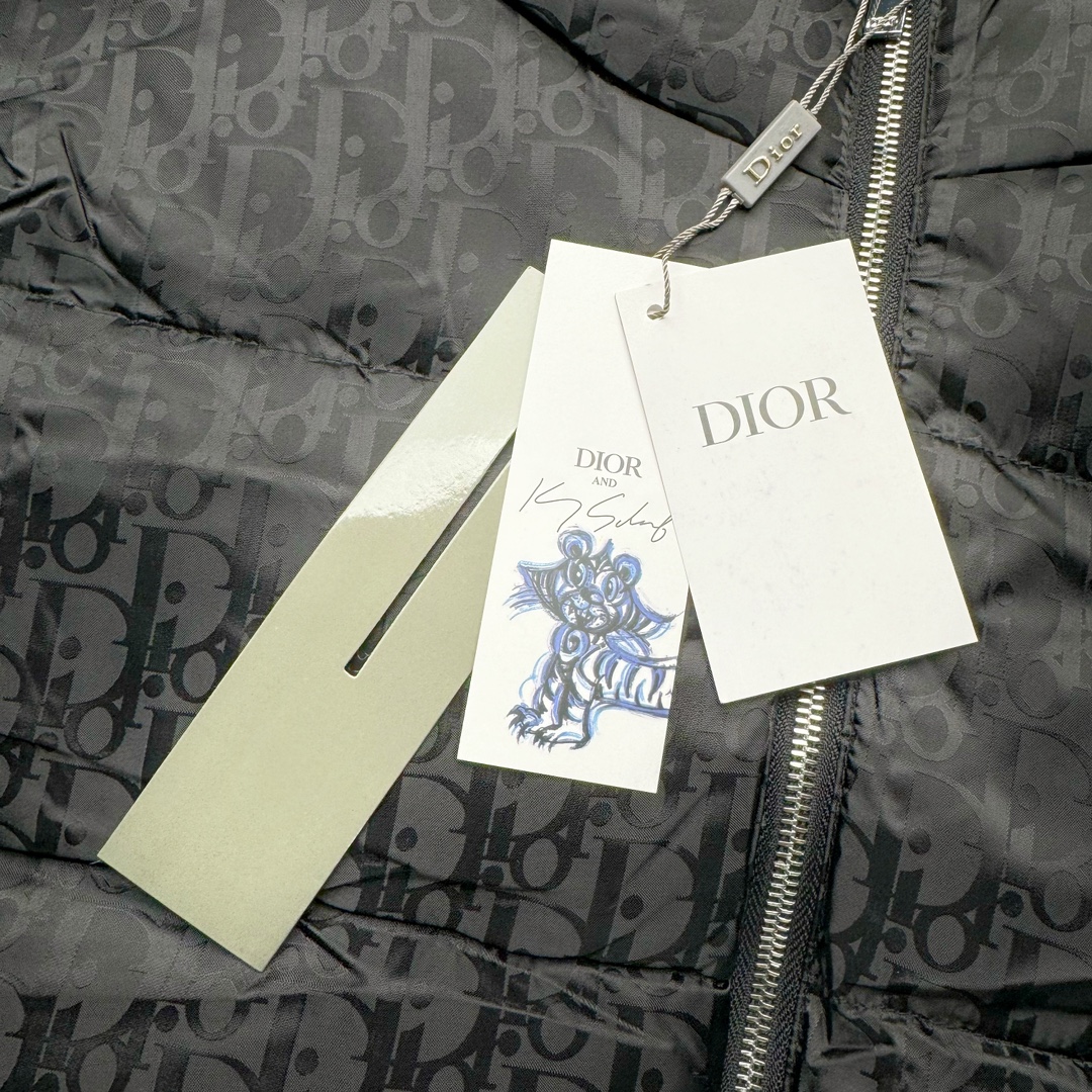 图片[8]-DIOR 23SS 迪奥新品满印暗纹老花立领羽绒服马甲 原24000购入 全衣面料采用原厂进口科技GORE-TEX提花面料 菱形印花图案设计间距及细节间距平行对位 并列的提花效果及手感非常还原 内里填充物采用国标级别90度 里料附层锦纶材质 蓬松度的白鹅绒混白鹅毛的材质 羽绒蓬感十足 保暖效果更佳 没有羽绒毛梗 利落的小立领搭配合肩线 肩前幅侧画增添了的双口袋设计 下摆设有抽绳可自由调节松紧、袖口带有松紧橡筋收口、门襟双开立领设计 镀银刻字五金配件搭配高品质欧牙双向拉链开合 拉头、鸡眼、内袋扣、暗扣、调节扣等依旧原版开模带Logo定制而成 尺码：46 48 50 52 54-选品中心