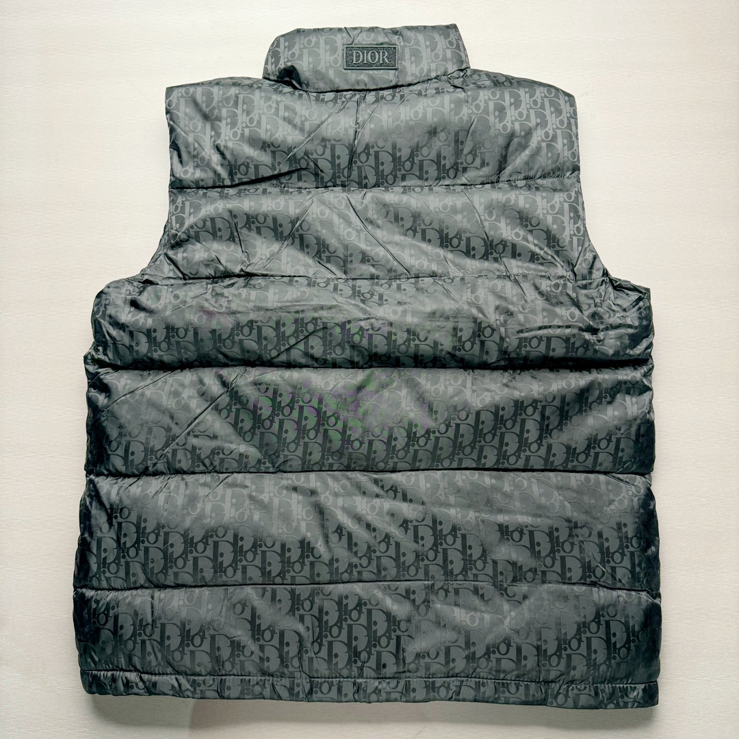 图片[2]-DIOR 23SS 迪奥新品满印暗纹老花立领羽绒服马甲 原24000购入 全衣面料采用原厂进口科技GORE-TEX提花面料 菱形印花图案设计间距及细节间距平行对位 并列的提花效果及手感非常还原 内里填充物采用国标级别90度 里料附层锦纶材质 蓬松度的白鹅绒混白鹅毛的材质 羽绒蓬感十足 保暖效果更佳 没有羽绒毛梗 利落的小立领搭配合肩线 肩前幅侧画增添了的双口袋设计 下摆设有抽绳可自由调节松紧、袖口带有松紧橡筋收口、门襟双开立领设计 镀银刻字五金配件搭配高品质欧牙双向拉链开合 拉头、鸡眼、内袋扣、暗扣、调节扣等依旧原版开模带Logo定制而成 尺码：46 48 50 52 54-选品中心