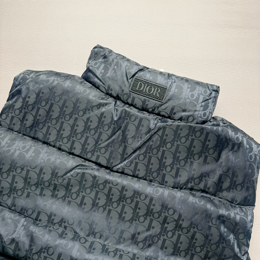 图片[9]-DIOR 23SS 迪奥新品满印暗纹老花立领羽绒服马甲 原24000购入 全衣面料采用原厂进口科技GORE-TEX提花面料 菱形印花图案设计间距及细节间距平行对位 并列的提花效果及手感非常还原 内里填充物采用国标级别90度 里料附层锦纶材质 蓬松度的白鹅绒混白鹅毛的材质 羽绒蓬感十足 保暖效果更佳 没有羽绒毛梗 利落的小立领搭配合肩线 肩前幅侧画增添了的双口袋设计 下摆设有抽绳可自由调节松紧、袖口带有松紧橡筋收口、门襟双开立领设计 镀银刻字五金配件搭配高品质欧牙双向拉链开合 拉头、鸡眼、内袋扣、暗扣、调节扣等依旧原版开模带Logo定制而成 尺码：46 48 50 52 54-选品中心