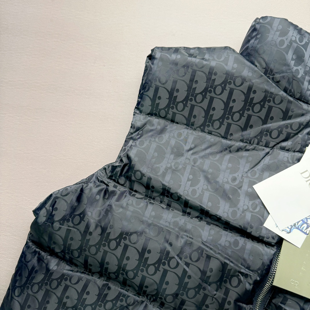 图片[8]-DIOR 23SS 迪奥新品满印暗纹老花立领羽绒服马甲 原24000购入 全衣面料采用原厂进口科技GORE-TEX提花面料 菱形印花图案设计间距及细节间距平行对位 并列的提花效果及手感非常还原 内里填充物采用国标级别90度 里料附层锦纶材质 蓬松度的白鹅绒混白鹅毛的材质 羽绒蓬感十足 保暖效果更佳 没有羽绒毛梗 利落的小立领搭配合肩线 肩前幅侧画增添了的双口袋设计 下摆设有抽绳可自由调节松紧、袖口带有松紧橡筋收口、门襟双开立领设计 镀银刻字五金配件搭配高品质欧牙双向拉链开合 拉头、鸡眼、内袋扣、暗扣、调节扣等依旧原版开模带Logo定制而成 尺码：46 48 50 52 54-选品中心
