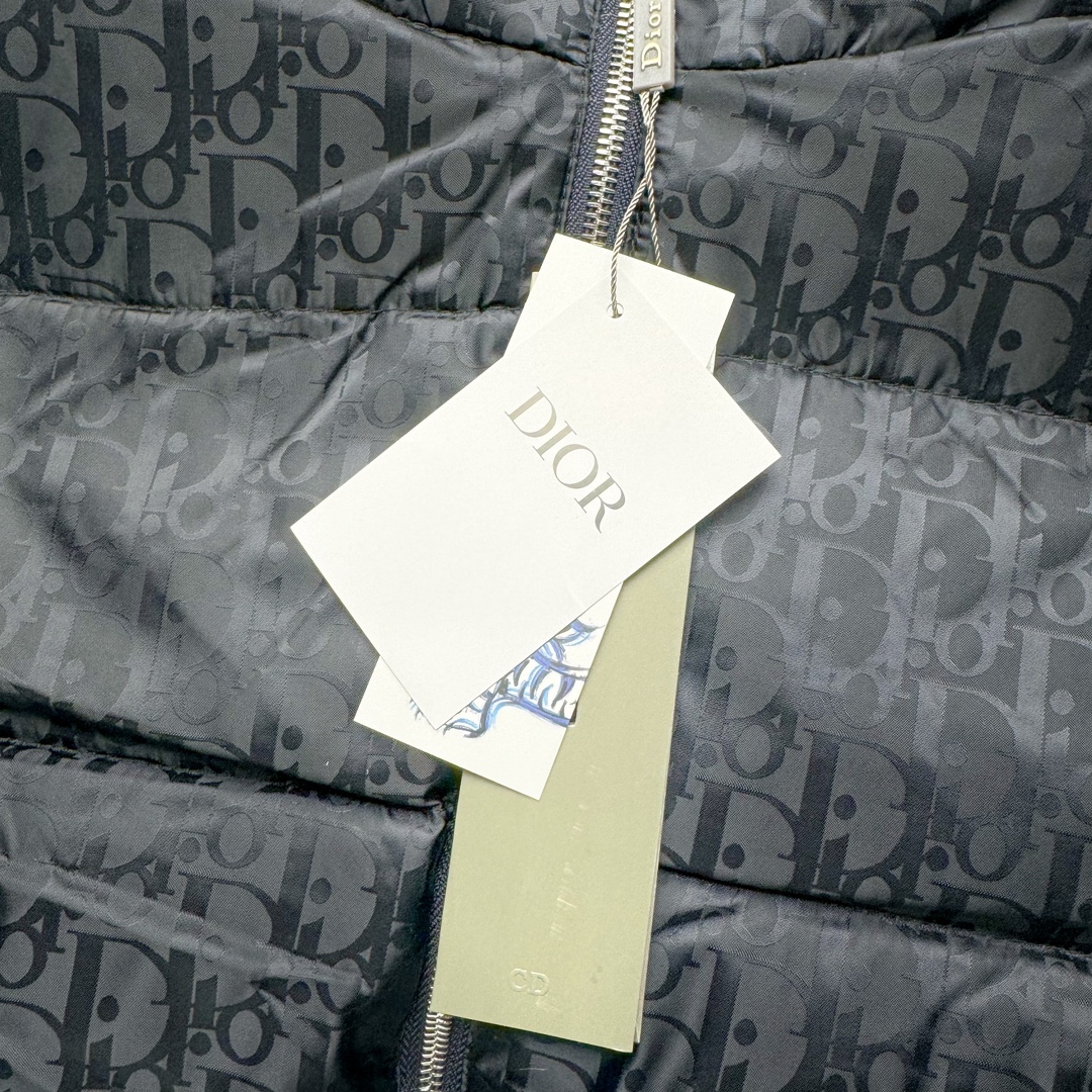 图片[11]-DIOR 23SS 迪奥新品满印暗纹老花立领羽绒服马甲 原24000购入 全衣面料采用原厂进口科技GORE-TEX提花面料 菱形印花图案设计间距及细节间距平行对位 并列的提花效果及手感非常还原 内里填充物采用国标级别90度 里料附层锦纶材质 蓬松度的白鹅绒混白鹅毛的材质 羽绒蓬感十足 保暖效果更佳 没有羽绒毛梗 利落的小立领搭配合肩线 肩前幅侧画增添了的双口袋设计 下摆设有抽绳可自由调节松紧、袖口带有松紧橡筋收口、门襟双开立领设计 镀银刻字五金配件搭配高品质欧牙双向拉链开合 拉头、鸡眼、内袋扣、暗扣、调节扣等依旧原版开模带Logo定制而成 尺码：46 48 50 52 54-选品中心