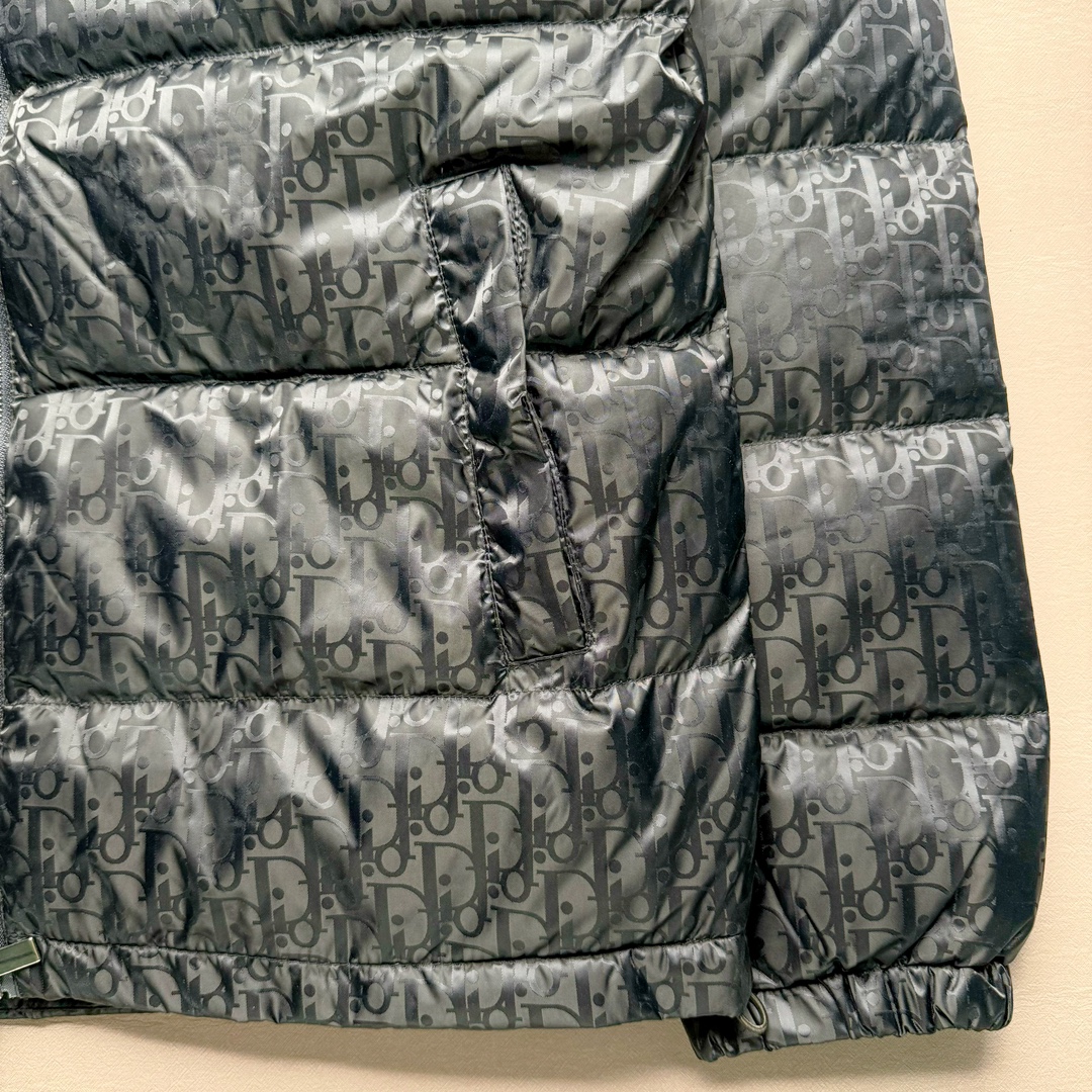 图片[6]-DIOR 23SS 迪奥新品满印暗纹老花立领羽绒服夹克 原24000购入 全衣面料采用原厂进口科技GORE-TEX提花面料 菱形印花图案设计间距及细节间距平行对位 并列的提花效果及手感非常还原 内里填充物采用国标级别90度 里料附层锦纶材质 蓬松度的白鹅绒混白鹅毛的材质 羽绒蓬感十足 保暖效果更佳 没有羽绒毛梗 利落的小立领搭配合肩线 肩前幅侧画增添了的双口袋设计 下摆设有抽绳可自由调节松紧、袖口带有松紧橡筋收口、门襟双开立领设计 镀银刻字五金配件搭配高品质欧牙双向拉链开合 拉头、鸡眼、内袋扣、暗扣、调节扣等依旧原版开模带Logo定制而成 尺码：46 48 50 52 54-选品中心
