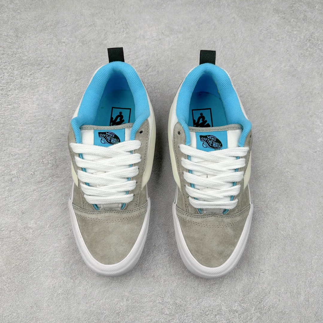 Vans Knu Skool 白灰蓝 万斯低帮复古休闲硫化面包鞋 肥胖版大LOGO原版全皮猪八面料 货号:VN000D6CCCZ 尺码:35 36 36.5 37 38 38.5 39 40 40.5 41 42 42.5 43 44-选品中心