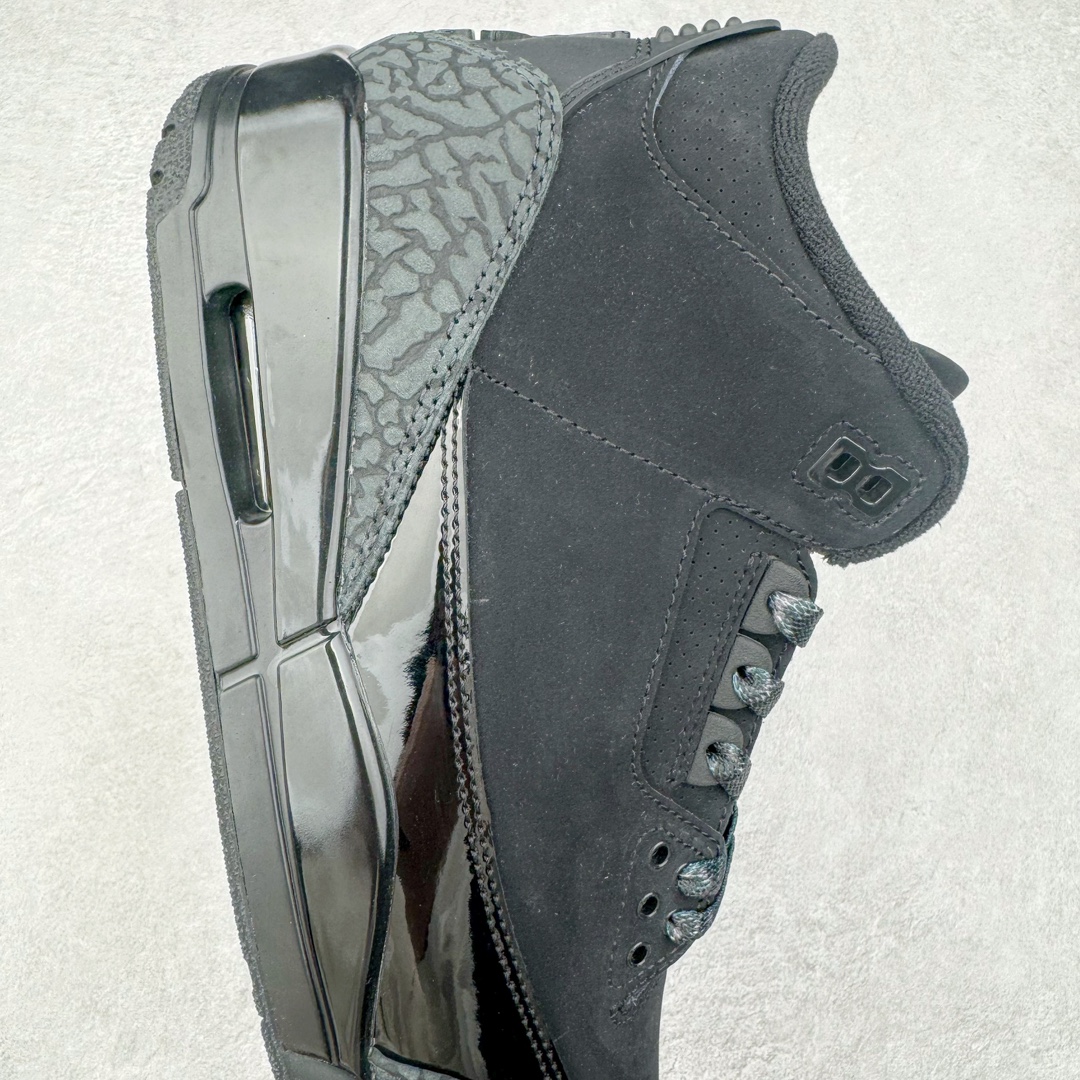 图片[6]-＃GX纯原 Air Jordan AJ3 Retro 黑猫 CK9246-168 圈内最强三代系列 匠心打造 开发时长超过半年 目前可过各类鉴定或无法鉴定 裸鞋随便操作 全套原纸板楦头开发 原厂大底磨具加持立体防滑纹理 原装可视Air Sole气垫 原汁原味最完美的三代版型 唯一正确鞋头趴度弧度高度鞋身腰线 原厂TPU彩虹扎染后跟饰片 正确内里反口里网布 皮料菱角分明不变形无多余毛边 广东原厂zp同批次手工大底描漆拉丝 市场唯一原厂鞋扣模具 原厂织唛标 原厂飞人电绣工艺 尾指中部跳三针 独家绑鞋带手法 印刷中底布 四线拉帮 米色美纹纸贴合固定 进口港宝加持 后跟自然饱满 全鞋荧光划线卡点 追求极致完美 每一双都是工艺品 多重QC质检 超越公司货的品控标准 实实在在的免检产品 尺码：40 40.5 41 42 42.5 43 44 44.5 45 45.5 46 47.5 48.5-选品中心