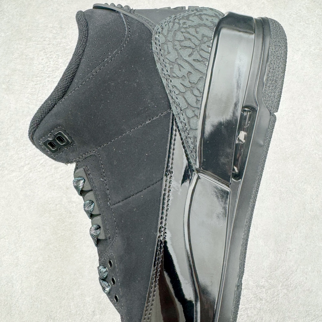 图片[7]-＃GX纯原 Air Jordan AJ3 Retro 黑猫 CK9246-168 圈内最强三代系列 匠心打造 开发时长超过半年 目前可过各类鉴定或无法鉴定 裸鞋随便操作 全套原纸板楦头开发 原厂大底磨具加持立体防滑纹理 原装可视Air Sole气垫 原汁原味最完美的三代版型 唯一正确鞋头趴度弧度高度鞋身腰线 原厂TPU彩虹扎染后跟饰片 正确内里反口里网布 皮料菱角分明不变形无多余毛边 广东原厂zp同批次手工大底描漆拉丝 市场唯一原厂鞋扣模具 原厂织唛标 原厂飞人电绣工艺 尾指中部跳三针 独家绑鞋带手法 印刷中底布 四线拉帮 米色美纹纸贴合固定 进口港宝加持 后跟自然饱满 全鞋荧光划线卡点 追求极致完美 每一双都是工艺品 多重QC质检 超越公司货的品控标准 实实在在的免检产品 尺码：40 40.5 41 42 42.5 43 44 44.5 45 45.5 46 47.5 48.5-选品中心