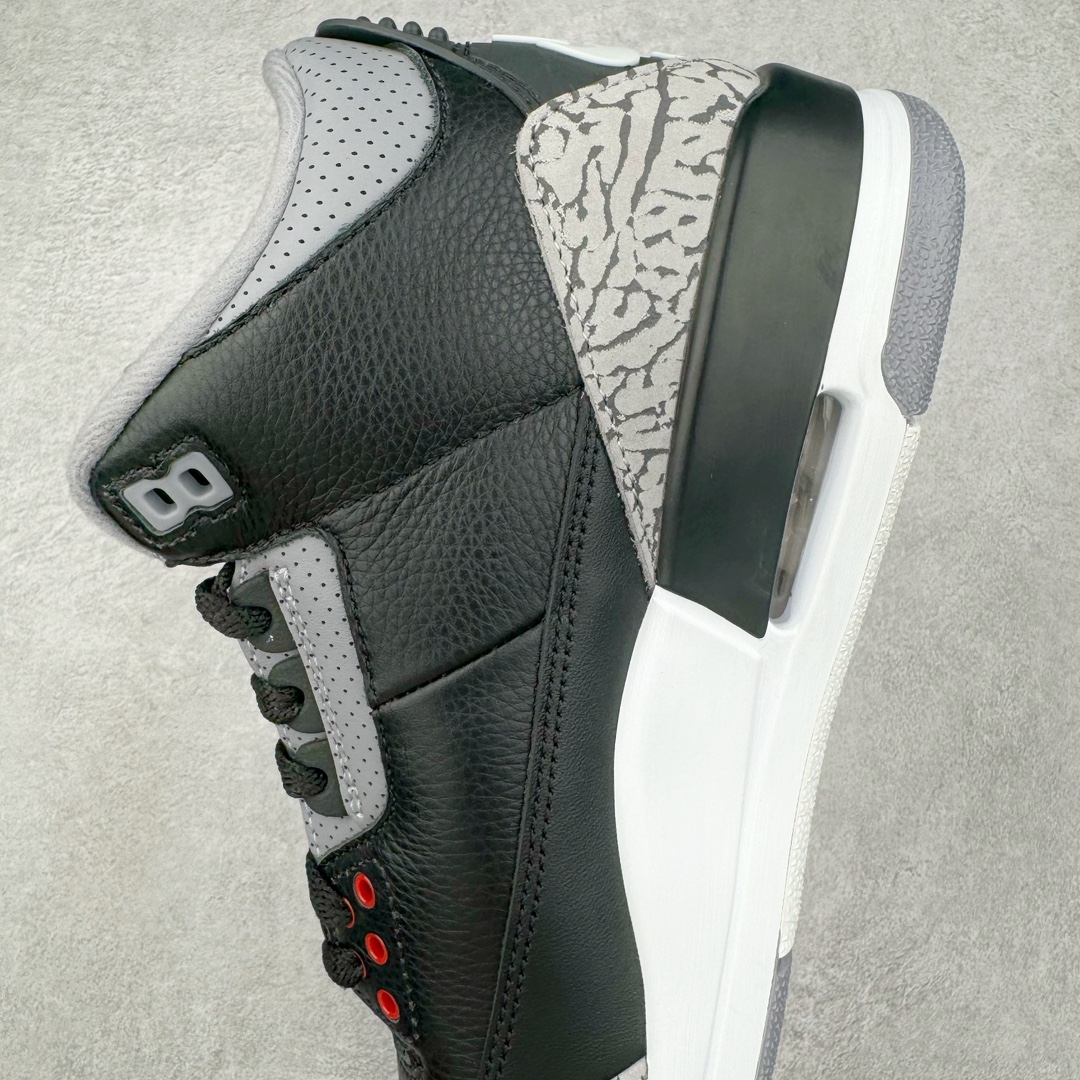 图片[7]-＃GX纯原 Air Jordan AJ3 Retro 复刻黑水泥 DN3707-010 圈内最强三代系列 匠心打造 开发时长超过半年 目前可过各类鉴定或无法鉴定 裸鞋随便操作 全套原纸板楦头开发 原厂大底磨具加持立体防滑纹理 原装可视Air Sole气垫 原汁原味最完美的三代版型 唯一正确鞋头趴度弧度高度鞋身腰线 原厂TPU彩虹扎染后跟饰片 正确内里反口里网布 皮料菱角分明不变形无多余毛边 广东原厂zp同批次手工大底描漆拉丝 市场唯一原厂鞋扣模具 原厂织唛标 原厂飞人电绣工艺 尾指中部跳三针 独家绑鞋带手法 印刷中底布 四线拉帮 米色美纹纸贴合固定 进口港宝加持 后跟自然饱满 全鞋荧光划线卡点 追求极致完美 每一双都是工艺品 多重QC质检 超越公司货的品控标准 实实在在的免检产品 尺码：40 40.5 41 42 42.5 43 44 44.5 45 45.5 46 47.5 48.5-选品中心