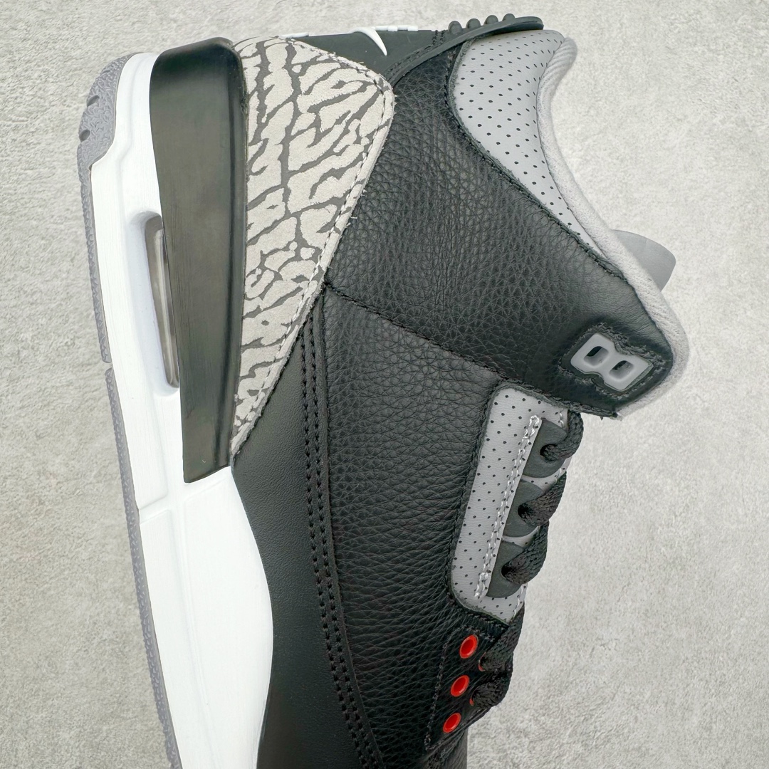 图片[6]-＃GX纯原 Air Jordan AJ3 Retro 复刻黑水泥 DN3707-010 圈内最强三代系列 匠心打造 开发时长超过半年 目前可过各类鉴定或无法鉴定 裸鞋随便操作 全套原纸板楦头开发 原厂大底磨具加持立体防滑纹理 原装可视Air Sole气垫 原汁原味最完美的三代版型 唯一正确鞋头趴度弧度高度鞋身腰线 原厂TPU彩虹扎染后跟饰片 正确内里反口里网布 皮料菱角分明不变形无多余毛边 广东原厂zp同批次手工大底描漆拉丝 市场唯一原厂鞋扣模具 原厂织唛标 原厂飞人电绣工艺 尾指中部跳三针 独家绑鞋带手法 印刷中底布 四线拉帮 米色美纹纸贴合固定 进口港宝加持 后跟自然饱满 全鞋荧光划线卡点 追求极致完美 每一双都是工艺品 多重QC质检 超越公司货的品控标准 实实在在的免检产品 尺码：40 40.5 41 42 42.5 43 44 44.5 45 45.5 46 47.5 48.5-选品中心