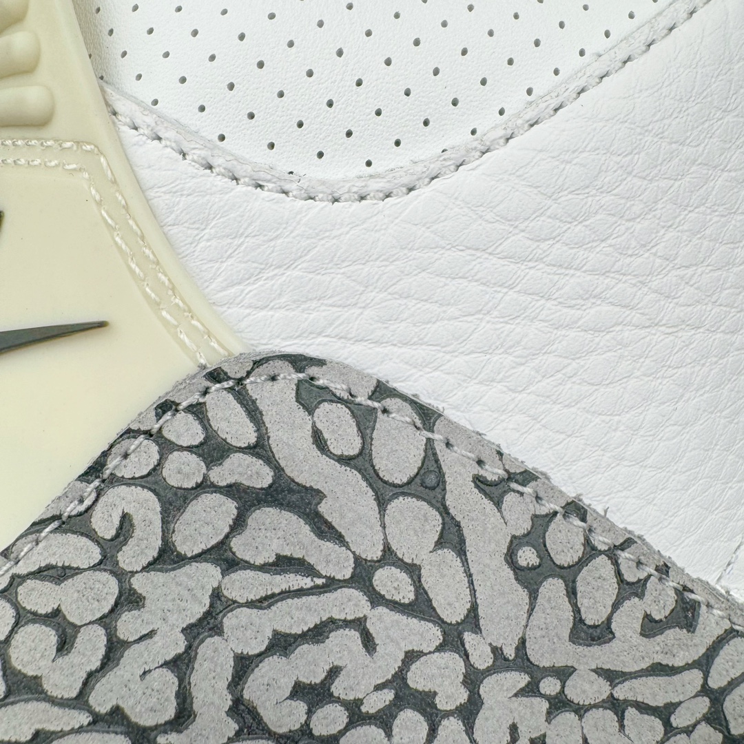 图片[19]-＃GX纯原 Air Jordan AJ3 Retro 做旧白水泥 DN3707-100 圈内最强三代系列 匠心打造 开发时长超过半年 目前可过各类鉴定或无法鉴定 裸鞋随便操作 全套原纸板楦头开发 原厂大底磨具加持立体防滑纹理 原装可视Air Sole气垫 原汁原味最完美的三代版型 唯一正确鞋头趴度弧度高度鞋身腰线 原厂TPU彩虹扎染后跟饰片 正确内里反口里网布 皮料菱角分明不变形无多余毛边 广东原厂zp同批次手工大底描漆拉丝 市场唯一原厂鞋扣模具 原厂织唛标 原厂飞人电绣工艺 尾指中部跳三针 独家绑鞋带手法 印刷中底布 四线拉帮 米色美纹纸贴合固定 进口港宝加持 后跟自然饱满 全鞋荧光划线卡点 追求极致完美 每一双都是工艺品 多重QC质检 超越公司货的品控标准 实实在在的免检产品 尺码：40 40.5 41 42 42.5 43 44 44.5 45 45.5 46 47.5 48.5-选品中心
