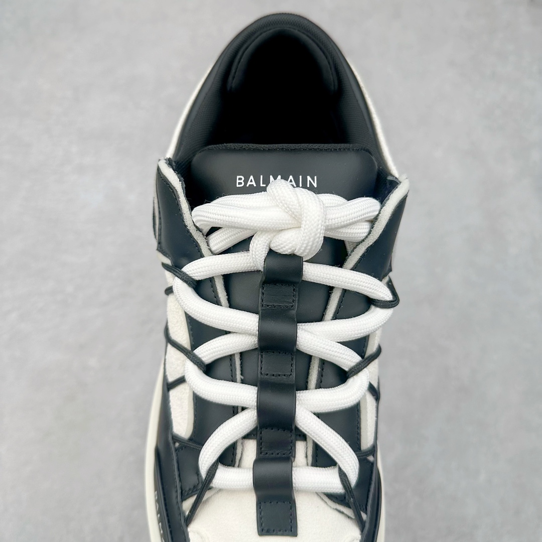 图片[5]-BALMAIN B-Court 巴尔曼小牛皮徽标刺绣低帮休闲男款板鞋 官网已经发售 平台力推流量热款 BALMAIN以其大胆而富有远见的廓形而著称 旨在为穿着者赋予力量 这款鞋履采用全身小牛皮鞋面拼接 牛皮内里垫脚 包裹性舒适性能强 鞋舌Balmain标志细节 鞋底独家开发私模 全网第一家出货 鞋后跟立体字母logo细节 鞋底Balmain标志 全套原版一致包装 尺码：39 40 41 42 43 44 45 46-选品中心