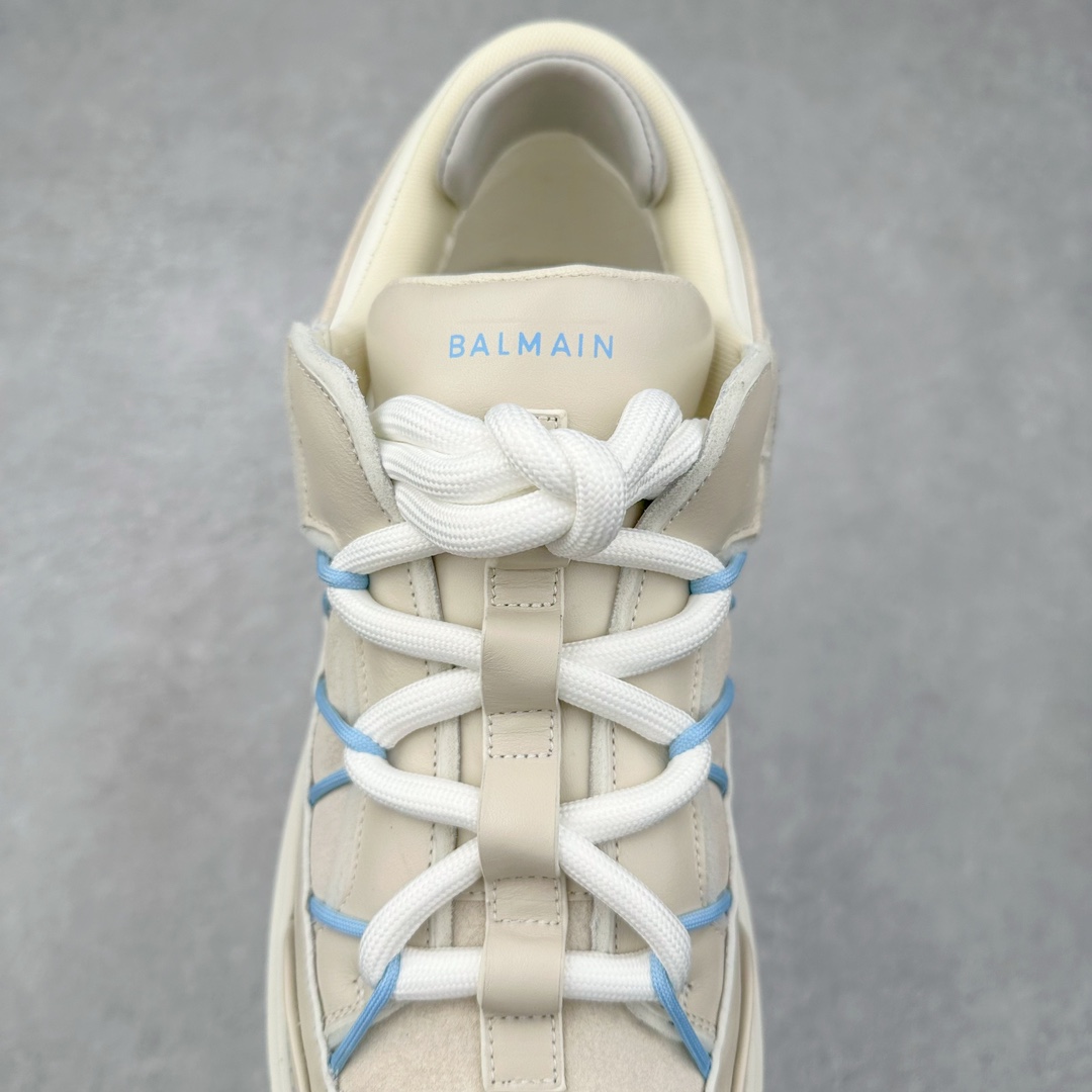 图片[5]-BALMAIN B-Court 巴尔曼小牛皮徽标刺绣低帮休闲男款板鞋 官网已经发售 平台力推流量热款 BALMAIN以其大胆而富有远见的廓形而著称 旨在为穿着者赋予力量 这款鞋履采用全身小牛皮鞋面拼接 牛皮内里垫脚 包裹性舒适性能强 鞋舌Balmain标志细节 鞋底独家开发私模 全网第一家出货 鞋后跟立体字母logo细节 鞋底Balmain标志 全套原版一致包装 尺码：39 40 41 42 43 44 45 46-选品中心