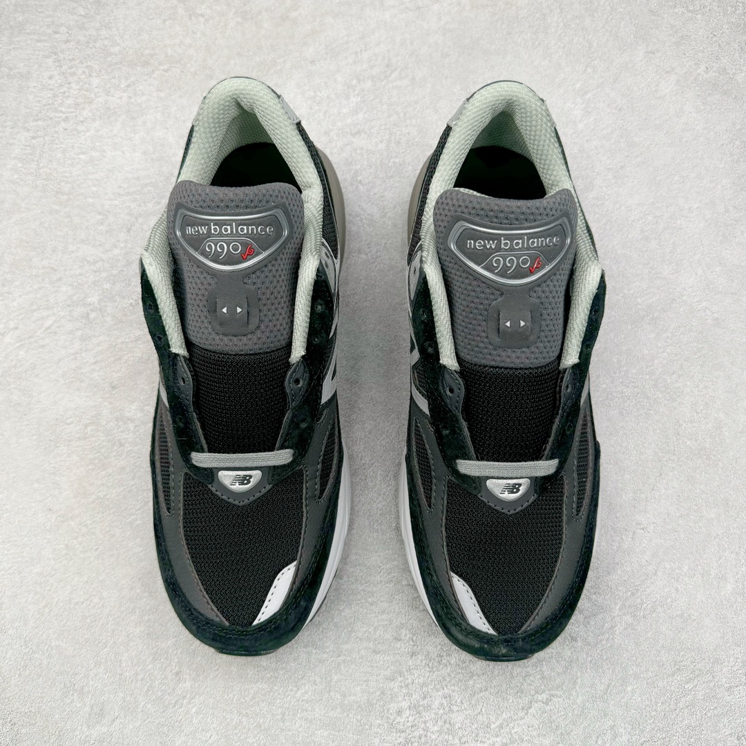 图片[2]-＃M纯原 New Balance M990BK6 新百伦NB990V6 黑灰 第六代总统复古慢跑鞋 正确3M反光细节 原楦原纸版开发 正确6层组合底模精密开发 后跟透明TPU水晶装饰条稳固 沿用了引以为傲的跑鞋手工技艺 采用猪皮绒面并包裹局部透气网面的鞋身设计 菱网鞋舌上刻有New Balance USA 鞋面依旧身着经典的大热之灰 彰显了其高端的品质身份 尺码：36 37 37.5 38 38.5 39 40 40.5 41.5 42 42.5 43 44 44.5 45 46.5-选品中心