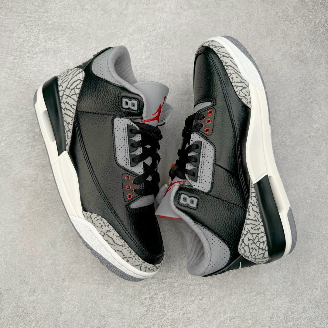 图片[3]-＃KZ神版 Air Jordan AJ3 Retro 复刻黑水泥 DN3707-010 独家外贸特供尺码含45.5 48.5 国内外口碑最好最推荐的产品 市场中端王者 亲自操刀耗时半年巨作 全套原纸板楦头开发 原厂大底磨具加持立体防滑纹理 原装可视Air Sole气垫 原汁原味最完美的三代版型 唯一正确鞋头趴度弧度高度鞋身腰线 此版本只针对中端市场 皮料材质有所更替 其他数据细节工艺流程均保持一致 绝不口嗨 细节品控鞋型随意秒杀市面3XX 4XX 原厂TPU后跟饰片 正确内里反口里网布 皮料菱角分明不变形无多余毛边 正确手工大底描漆拉丝 市场唯一原厂鞋扣模具 原厂织唛标 原厂飞人电绣工艺 尾指中部跳三针 独家绑鞋带手法 印刷中底布 四线拉帮 米色美纹纸贴合固定 进口港宝加持 后跟自然饱满 全鞋荧光划线卡点 追求极致完美 每一双都是工艺品 多重QC质检 超越公司货的品控标准 实实在在的免检产品 尺码：40 40.5 41 42 42.5 43 44 44.5 45 45.5 46 47.5 48.5-选品中心