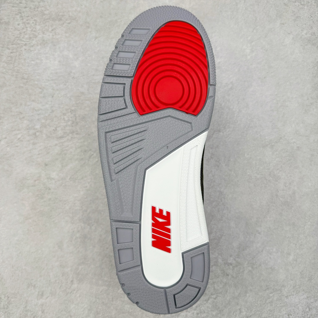 图片[9]-＃KZ神版 Air Jordan AJ3 Retro 复刻黑水泥 DN3707-010 独家外贸特供尺码含45.5 48.5 国内外口碑最好最推荐的产品 市场中端王者 亲自操刀耗时半年巨作 全套原纸板楦头开发 原厂大底磨具加持立体防滑纹理 原装可视Air Sole气垫 原汁原味最完美的三代版型 唯一正确鞋头趴度弧度高度鞋身腰线 此版本只针对中端市场 皮料材质有所更替 其他数据细节工艺流程均保持一致 绝不口嗨 细节品控鞋型随意秒杀市面3XX 4XX 原厂TPU后跟饰片 正确内里反口里网布 皮料菱角分明不变形无多余毛边 正确手工大底描漆拉丝 市场唯一原厂鞋扣模具 原厂织唛标 原厂飞人电绣工艺 尾指中部跳三针 独家绑鞋带手法 印刷中底布 四线拉帮 米色美纹纸贴合固定 进口港宝加持 后跟自然饱满 全鞋荧光划线卡点 追求极致完美 每一双都是工艺品 多重QC质检 超越公司货的品控标准 实实在在的免检产品 尺码：40 40.5 41 42 42.5 43 44 44.5 45 45.5 46 47.5 48.5-选品中心