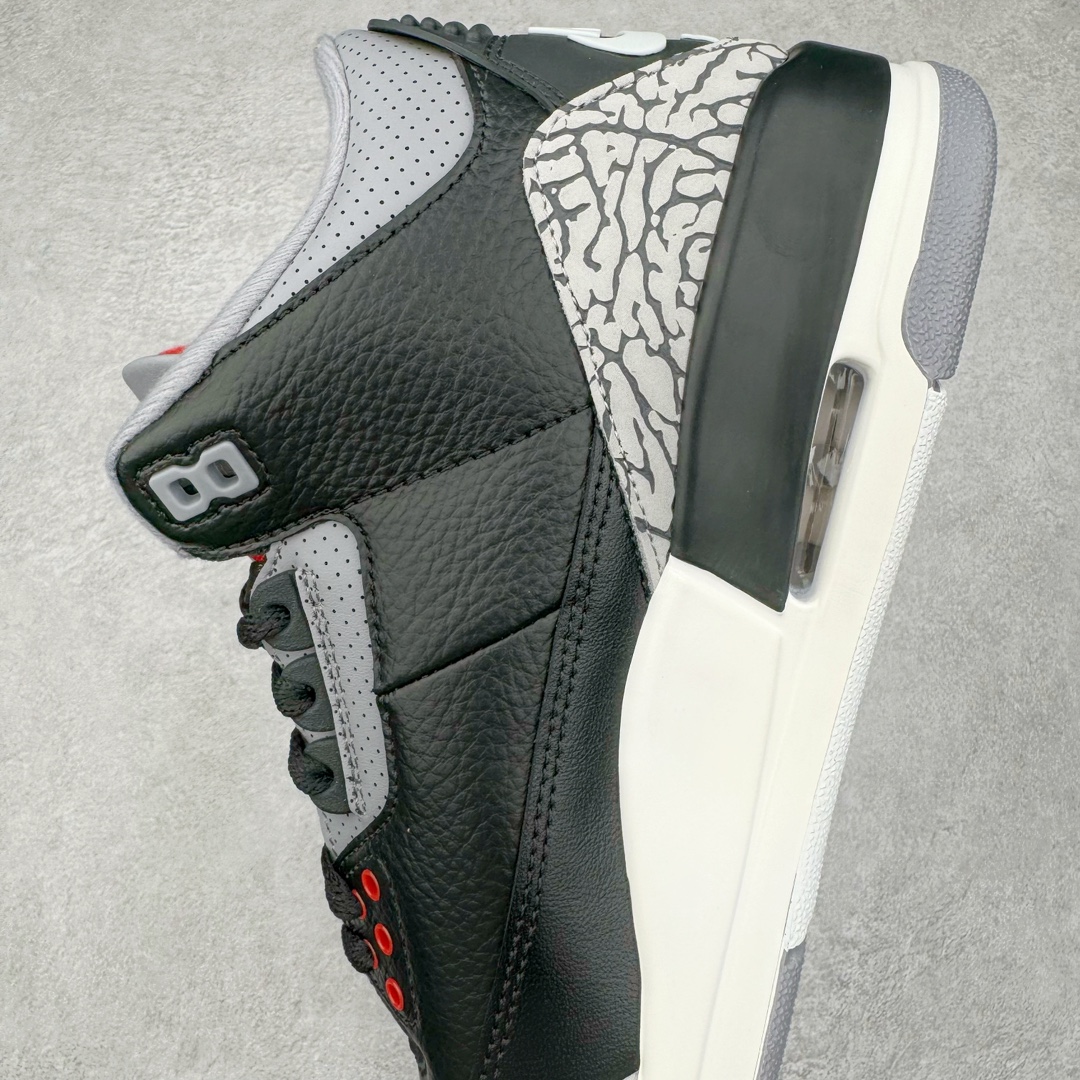 图片[7]-＃KZ神版 Air Jordan AJ3 Retro 复刻黑水泥 DN3707-010 独家外贸特供尺码含45.5 48.5 国内外口碑最好最推荐的产品 市场中端王者 亲自操刀耗时半年巨作 全套原纸板楦头开发 原厂大底磨具加持立体防滑纹理 原装可视Air Sole气垫 原汁原味最完美的三代版型 唯一正确鞋头趴度弧度高度鞋身腰线 此版本只针对中端市场 皮料材质有所更替 其他数据细节工艺流程均保持一致 绝不口嗨 细节品控鞋型随意秒杀市面3XX 4XX 原厂TPU后跟饰片 正确内里反口里网布 皮料菱角分明不变形无多余毛边 正确手工大底描漆拉丝 市场唯一原厂鞋扣模具 原厂织唛标 原厂飞人电绣工艺 尾指中部跳三针 独家绑鞋带手法 印刷中底布 四线拉帮 米色美纹纸贴合固定 进口港宝加持 后跟自然饱满 全鞋荧光划线卡点 追求极致完美 每一双都是工艺品 多重QC质检 超越公司货的品控标准 实实在在的免检产品 尺码：40 40.5 41 42 42.5 43 44 44.5 45 45.5 46 47.5 48.5-选品中心