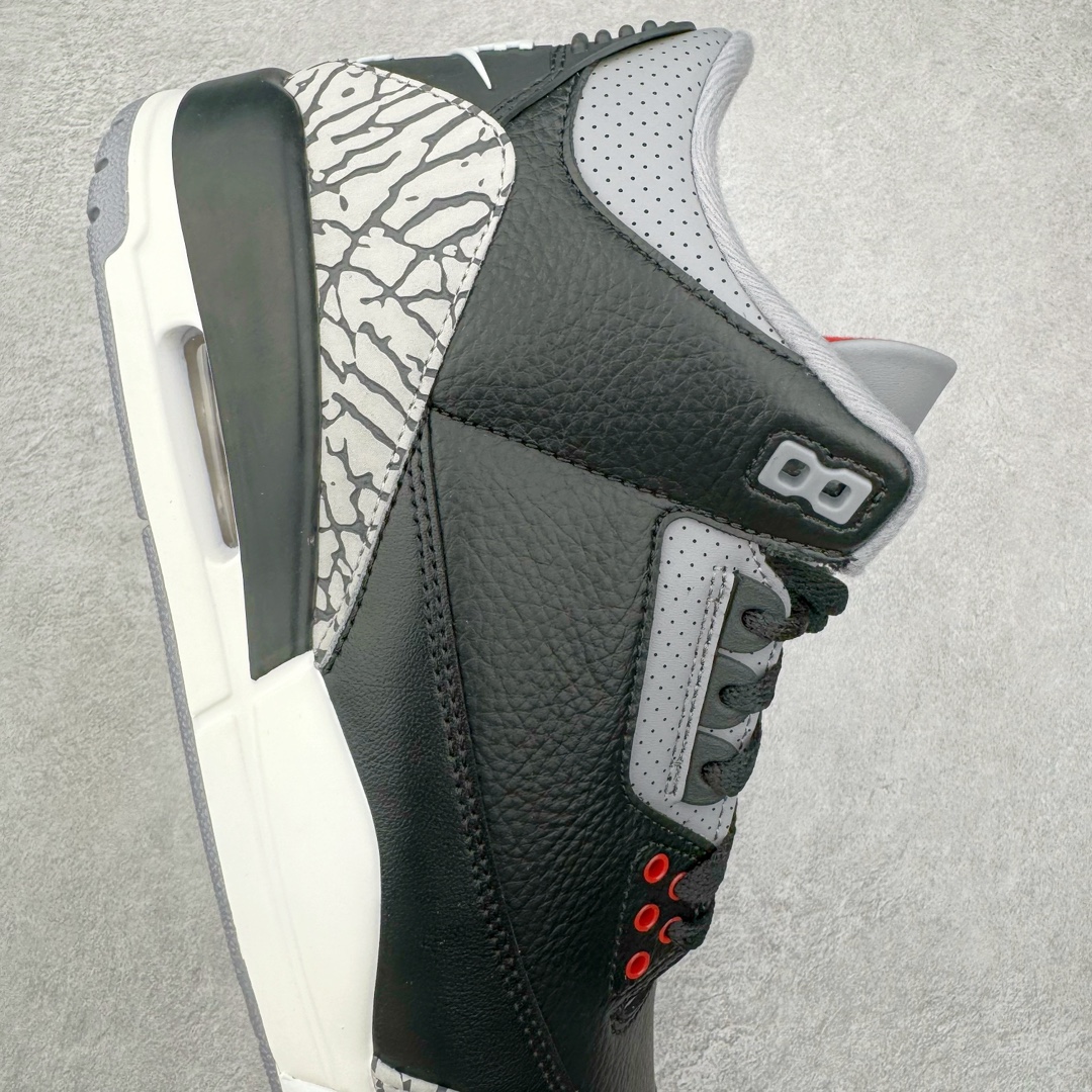图片[6]-＃KZ神版 Air Jordan AJ3 Retro 复刻黑水泥 DN3707-010 独家外贸特供尺码含45.5 48.5 国内外口碑最好最推荐的产品 市场中端王者 亲自操刀耗时半年巨作 全套原纸板楦头开发 原厂大底磨具加持立体防滑纹理 原装可视Air Sole气垫 原汁原味最完美的三代版型 唯一正确鞋头趴度弧度高度鞋身腰线 此版本只针对中端市场 皮料材质有所更替 其他数据细节工艺流程均保持一致 绝不口嗨 细节品控鞋型随意秒杀市面3XX 4XX 原厂TPU后跟饰片 正确内里反口里网布 皮料菱角分明不变形无多余毛边 正确手工大底描漆拉丝 市场唯一原厂鞋扣模具 原厂织唛标 原厂飞人电绣工艺 尾指中部跳三针 独家绑鞋带手法 印刷中底布 四线拉帮 米色美纹纸贴合固定 进口港宝加持 后跟自然饱满 全鞋荧光划线卡点 追求极致完美 每一双都是工艺品 多重QC质检 超越公司货的品控标准 实实在在的免检产品 尺码：40 40.5 41 42 42.5 43 44 44.5 45 45.5 46 47.5 48.5-选品中心