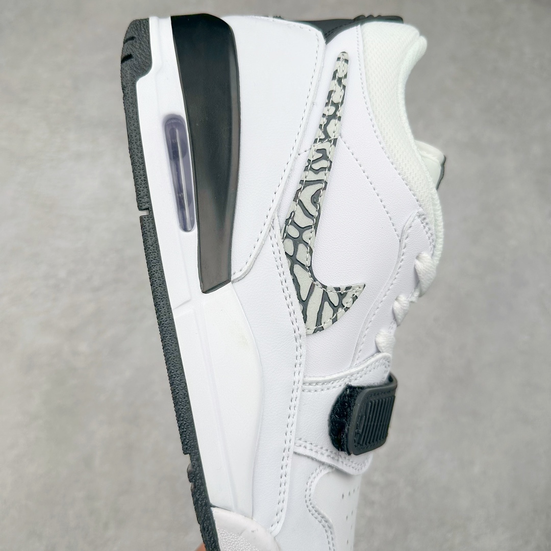 图片[6]-＃TG头层特价福利 Air Jordan Legacy AJ312 复古篮球鞋 鞋身采用了皮革材质打造 横跨鞋面的魔术贴十分吸睛 侧面的Swoosh Logo的一部分被鞋面遮挡了一部分 颇具玩味 魔术贴上标有NK标识 而鞋舌上是Jordan的经典红色飞翼Logo 后跟和鞋底均采用了AJ3的设计 后跟上同样也使用了经典的爆裂纹图案 尺码：35.5 36 36.5 37.5 38 38.5 39 40 40.5 41 42 42.5 43 44 44.5 45 46 47.5-选品中心