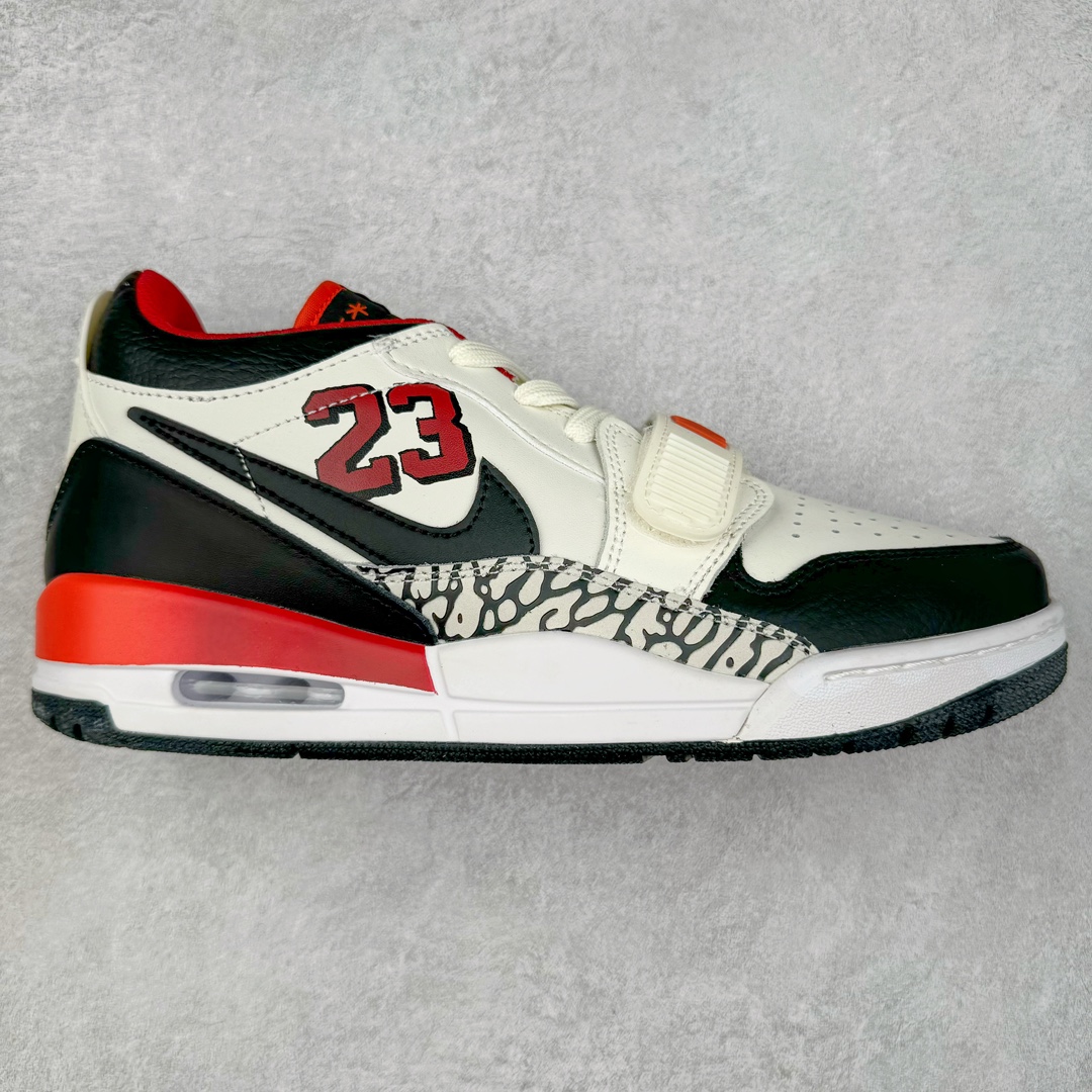 图片[6]-＃TG头层特价福利 Air Jordan Legacy AJ312 复古篮球鞋 鞋身采用了皮革材质打造 横跨鞋面的魔术贴十分吸睛 侧面的Swoosh Logo的一部分被鞋面遮挡了一部分 颇具玩味 魔术贴上标有NK标识 而鞋舌上是Jordan的经典红色飞翼Logo 后跟和鞋底均采用了AJ3的设计 后跟上同样也使用了经典的爆裂纹图案 尺码：35.5 36 36.5 37.5 38 38.5 39 40 40.5 41 42 42.5 43 44 44.5 45 46 47.5-选品中心