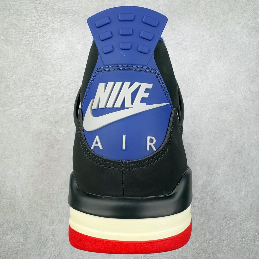 图片[8]-＃KZ神版 Air Jordan AJ4 Rare Air Laser 黑蓝红 FV5029-003 独家外贸特供尺码含 45.5 49.5 50.5 国内外口碑最好最推荐的产品 市场中端王者 亲自操刀耗时半年巨作 全套原纸板楦头开发 确保原汁原味 完美呈现四代版型 一比一鞋头弧度高度鞋身弧度 此版本只针对中端市场 皮料材质有所更替 其他数据细节工艺流程均保持一致 绝不口嗨 细节品控鞋型随意秒杀市面3XX 4XX 原厂TPU网格鞋带扣 正确内里网布 菱角分明不变形无多余毛边 柔软性质感一致于原鞋 市场唯一原厂鞋扣模具 背面可见隐藏注塑口 原厂织唛标 原厂飞人电绣工艺 尾指中部跳三针 独家绑鞋带手法 印刷中底布 四线拉帮 米色美纹纸贴合固定 进口港宝加持 后跟自然饱满 全鞋荧光划线卡点 追求极致完美 每一双都是工艺品 多重QC质检 超越公司货的品控标准 实实在在的免检产品 尺码：40 40.5 41 42 42.5 43 44 44.5 45 45.5 46 47.5 48.5 49.5 50.5-选品中心