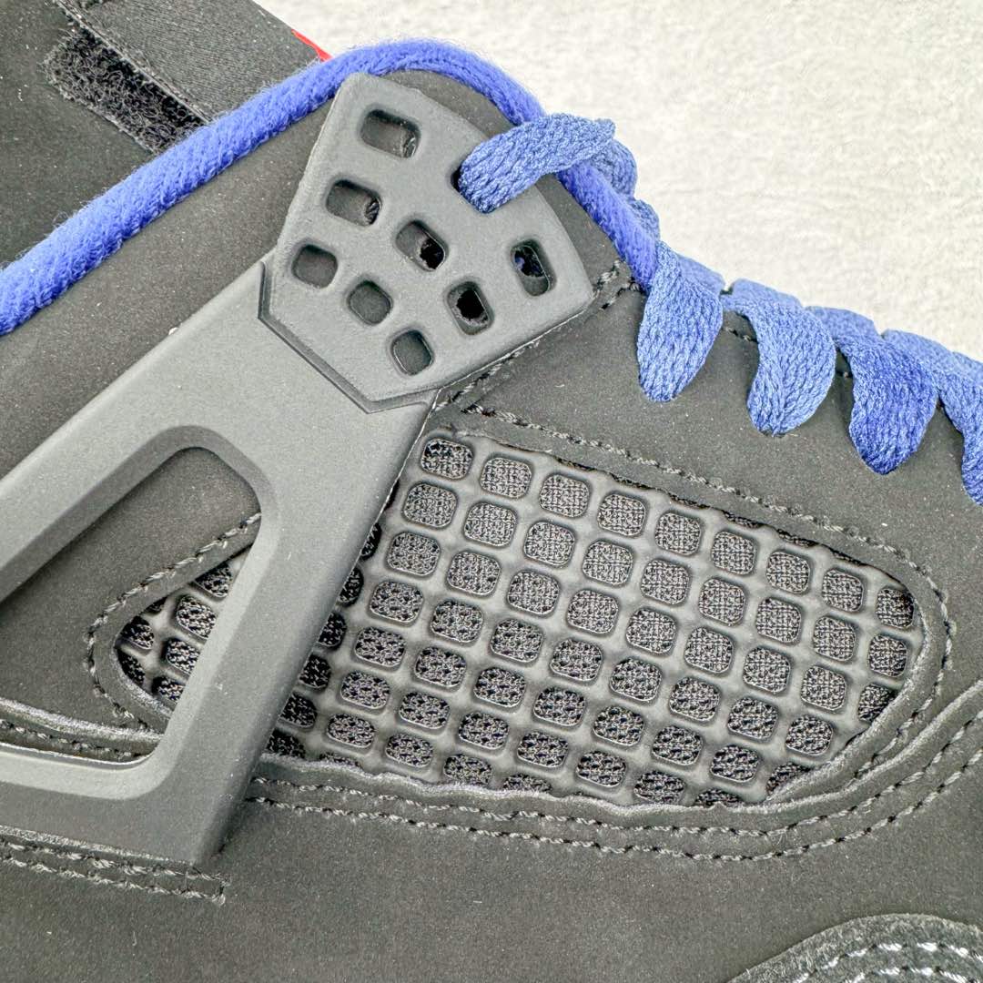 图片[18]-＃KZ神版 Air Jordan AJ4 Rare Air Laser 黑蓝红 FV5029-003 独家外贸特供尺码含 45.5 49.5 50.5 国内外口碑最好最推荐的产品 市场中端王者 亲自操刀耗时半年巨作 全套原纸板楦头开发 确保原汁原味 完美呈现四代版型 一比一鞋头弧度高度鞋身弧度 此版本只针对中端市场 皮料材质有所更替 其他数据细节工艺流程均保持一致 绝不口嗨 细节品控鞋型随意秒杀市面3XX 4XX 原厂TPU网格鞋带扣 正确内里网布 菱角分明不变形无多余毛边 柔软性质感一致于原鞋 市场唯一原厂鞋扣模具 背面可见隐藏注塑口 原厂织唛标 原厂飞人电绣工艺 尾指中部跳三针 独家绑鞋带手法 印刷中底布 四线拉帮 米色美纹纸贴合固定 进口港宝加持 后跟自然饱满 全鞋荧光划线卡点 追求极致完美 每一双都是工艺品 多重QC质检 超越公司货的品控标准 实实在在的免检产品 尺码：40 40.5 41 42 42.5 43 44 44.5 45 45.5 46 47.5 48.5 49.5 50.5-选品中心