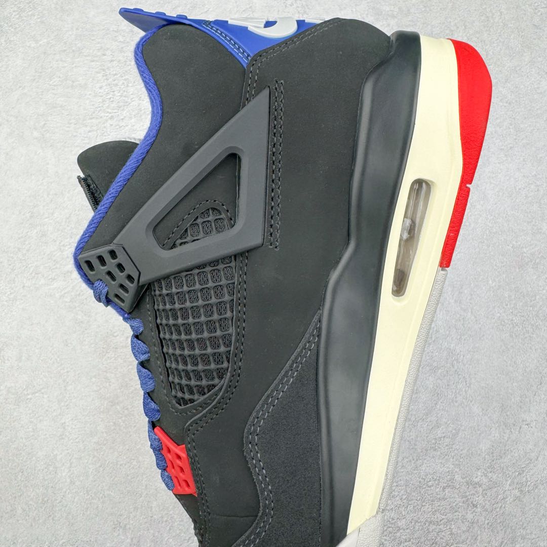 图片[7]-＃KZ神版 Air Jordan AJ4 Rare Air Laser 黑蓝红 FV5029-003 独家外贸特供尺码含 45.5 49.5 50.5 国内外口碑最好最推荐的产品 市场中端王者 亲自操刀耗时半年巨作 全套原纸板楦头开发 确保原汁原味 完美呈现四代版型 一比一鞋头弧度高度鞋身弧度 此版本只针对中端市场 皮料材质有所更替 其他数据细节工艺流程均保持一致 绝不口嗨 细节品控鞋型随意秒杀市面3XX 4XX 原厂TPU网格鞋带扣 正确内里网布 菱角分明不变形无多余毛边 柔软性质感一致于原鞋 市场唯一原厂鞋扣模具 背面可见隐藏注塑口 原厂织唛标 原厂飞人电绣工艺 尾指中部跳三针 独家绑鞋带手法 印刷中底布 四线拉帮 米色美纹纸贴合固定 进口港宝加持 后跟自然饱满 全鞋荧光划线卡点 追求极致完美 每一双都是工艺品 多重QC质检 超越公司货的品控标准 实实在在的免检产品 尺码：40 40.5 41 42 42.5 43 44 44.5 45 45.5 46 47.5 48.5 49.5 50.5-选品中心