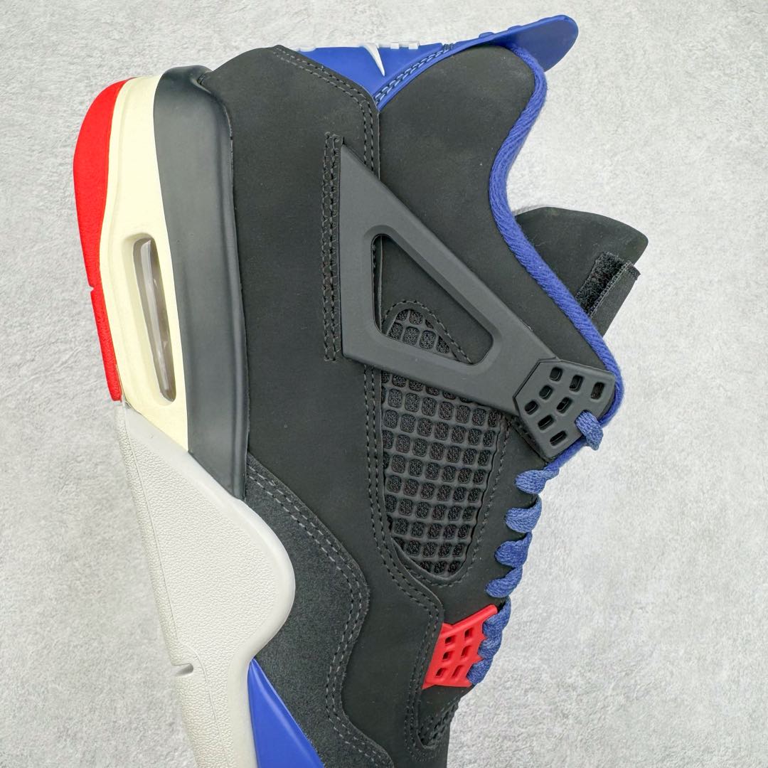 图片[6]-＃KZ神版 Air Jordan AJ4 Rare Air Laser 黑蓝红 FV5029-003 独家外贸特供尺码含 45.5 49.5 50.5 国内外口碑最好最推荐的产品 市场中端王者 亲自操刀耗时半年巨作 全套原纸板楦头开发 确保原汁原味 完美呈现四代版型 一比一鞋头弧度高度鞋身弧度 此版本只针对中端市场 皮料材质有所更替 其他数据细节工艺流程均保持一致 绝不口嗨 细节品控鞋型随意秒杀市面3XX 4XX 原厂TPU网格鞋带扣 正确内里网布 菱角分明不变形无多余毛边 柔软性质感一致于原鞋 市场唯一原厂鞋扣模具 背面可见隐藏注塑口 原厂织唛标 原厂飞人电绣工艺 尾指中部跳三针 独家绑鞋带手法 印刷中底布 四线拉帮 米色美纹纸贴合固定 进口港宝加持 后跟自然饱满 全鞋荧光划线卡点 追求极致完美 每一双都是工艺品 多重QC质检 超越公司货的品控标准 实实在在的免检产品 尺码：40 40.5 41 42 42.5 43 44 44.5 45 45.5 46 47.5 48.5 49.5 50.5-选品中心