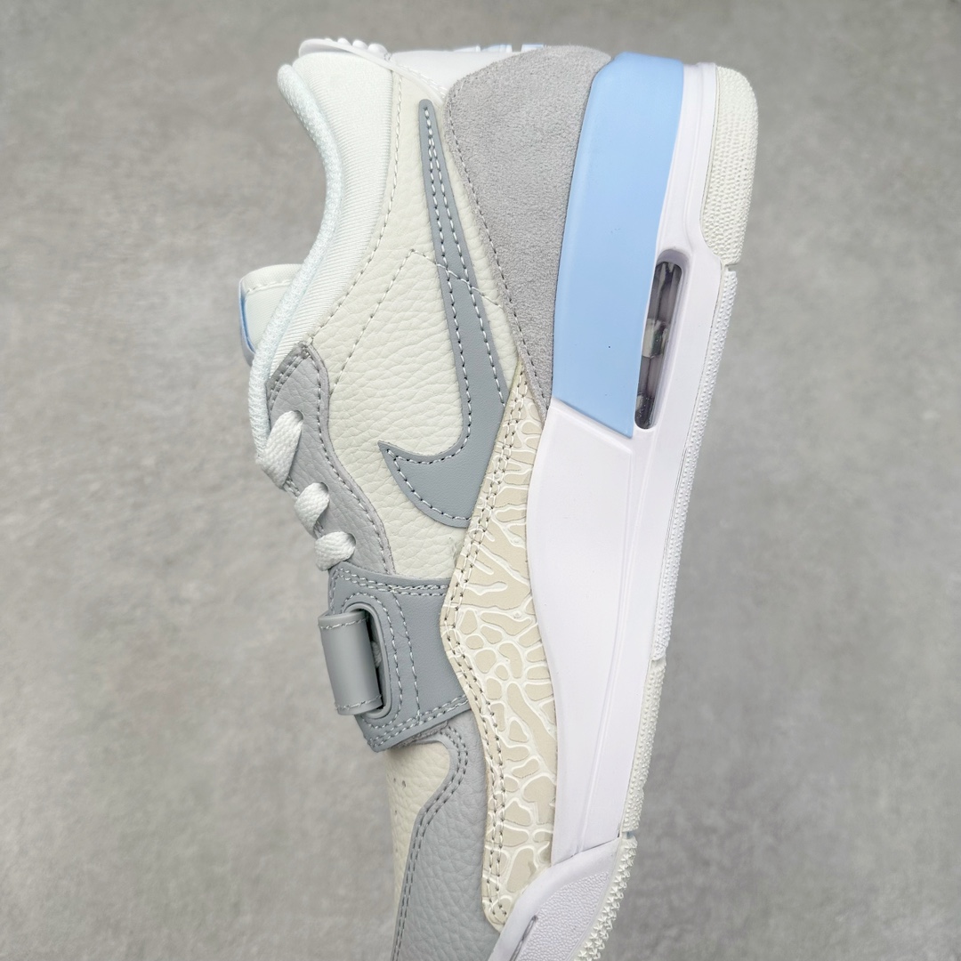 图片[7]-＃KZ神版 Air Jordan Legacy AJ312 复古篮球鞋 HQ1190-101 市场最强独一档产物 全套原纸板楦头开发 原厂大底磨具加持立体防滑纹理 原档数据后跟TPU子母扣魔术贴 原装可视Air Sole气垫 原汁原味最完美的312代版型 唯一正确鞋头趴度弧度高度鞋身腰线 进口港宝加持 后跟自然饱满 全鞋荧光划线卡点 追求极致完美 每一双都是工艺品 多重QC质检 超越公司货的品控标准 实实在在的免检产品 鞋身采用了皮革材质打造 横跨鞋面的魔术贴十分吸睛 侧面的Swoosh Logo的一部分被鞋面遮挡了一部分 颇具玩味 魔术贴上标有NK标识 而鞋舌上是Jordan的经典红色飞翼Logo 后跟和鞋底均采用了AJ3的设计 后跟上同样也使用了经典的爆裂纹图案 尺码：36 36.5 37.5 38 38.5 39 40 40.5 41 42 42.5 43 44 44.5 45 46 47.5-选品中心