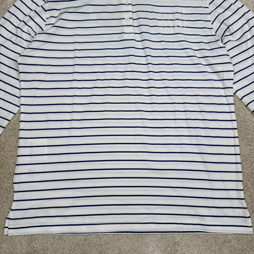 图片[8]-＃GD广顶 MiuMiu 缪缪100支超细腻条纹polo长袖 面料采用定制100支超细腻双纱纯棉面料，质感非常好，市场货全部都是32支现货代替，这件衣服正反面全部对条纹非常费面料！胸口上的字母条纹和底部的条纹必须对上（市场版本工艺对不上直接字母用的白色的，穿出去一眼假）领子定制横机螺纹，纽扣天然贝母扣！三标吊牌全部同步专柜（吊牌附送说明书且颜色正确，市场吊牌偏粉，正品吊牌颜色饱和度更低 尺码：S M L XL-选品中心