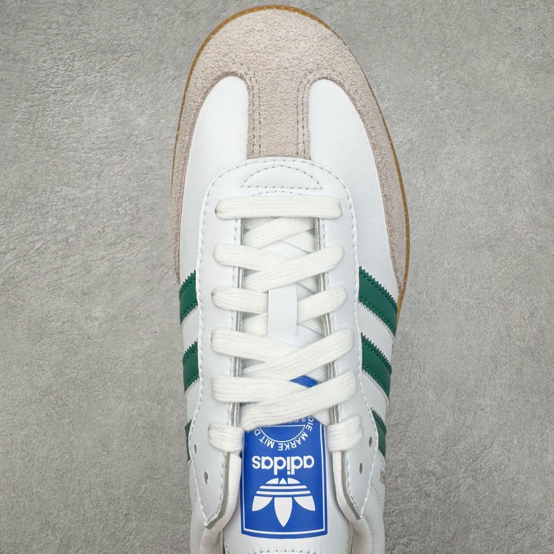 图片[4]-＃M版纯原福利 AD Original Samba OG 复古经典轻便板鞋 白绿 IE3437 原装头层牛皮加持 正确烫金高频细节 原装纳米超迁皮料 独家私模橡胶大底 原盒原配 正确黑色中底布 这款桑巴鞋展示了高质量的工艺 带有装饰的超锁缝制和无缝的手感 柔软、柔软的皮革造型和标志性的3条纹完成了精致的外观 正规合身鞋带 鞋面上有绒面鞋垫 橡胶鞋底 享受正畸套筒软感 自50年代首次亮相以来就一直在赢得粉丝的青睐 尺码：36 36.5 37.5 38 38.5 39 40 40.5 41 42 42.5 43 44 44.5 45-选品中心