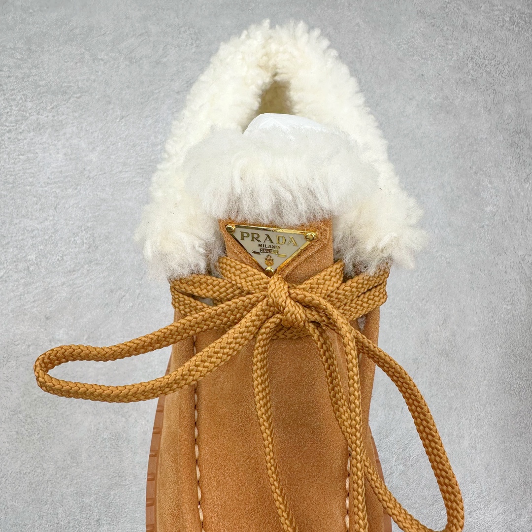 图片[5]-PRADA 普拉达24秋冬新款三角标羊毛鞋厚底靴雪地靴 材质细节可对比原版 市面普通版本区分 鞋面：双色擦色牛绒真 内里：羊羔毛 大底：原版大底 尺码：35 36 37 38 39-选品中心