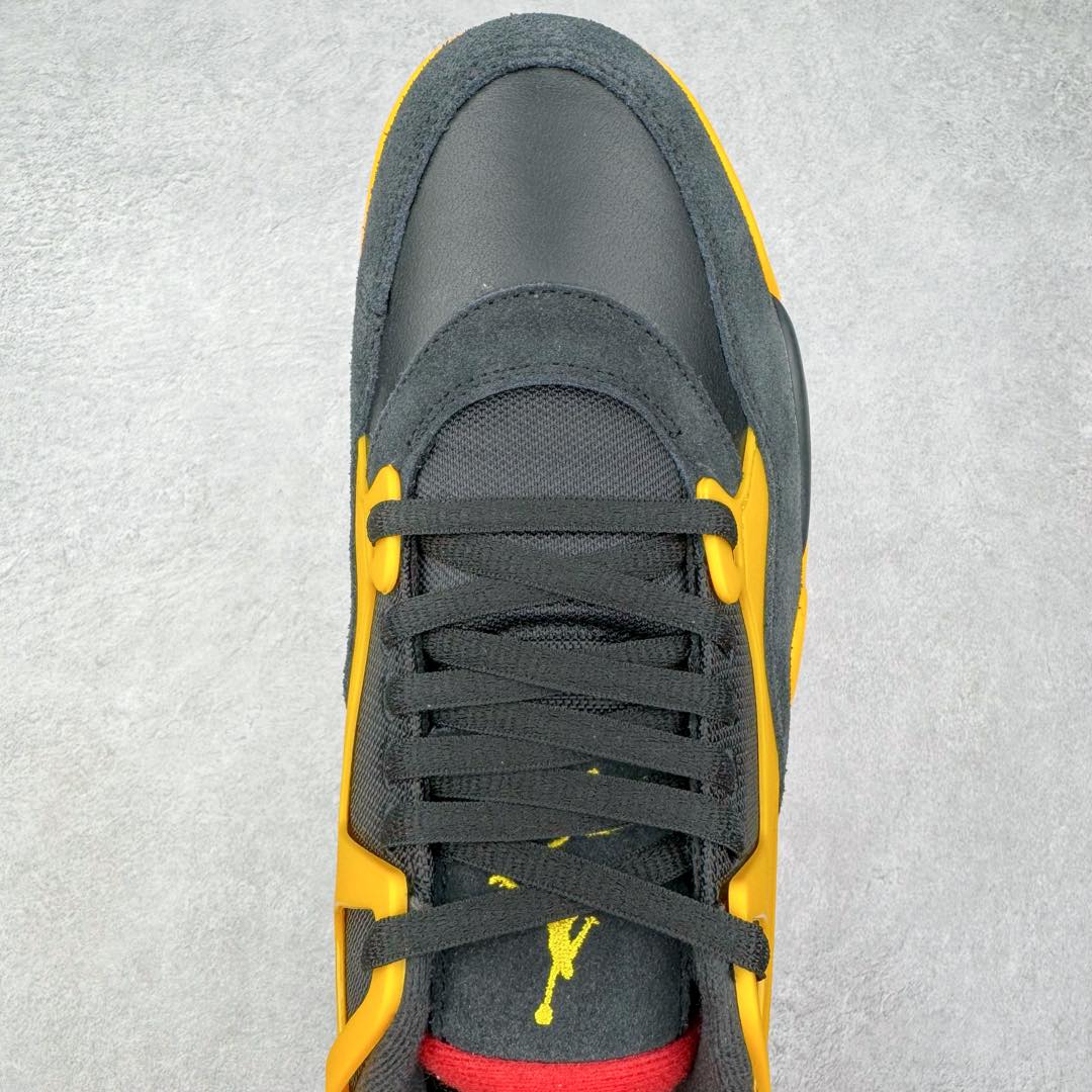 图片[4]-＃KZ纯原 Air Jordan AJ4 RM 重制版低帮复古篮球鞋 黑黄 FQ7939-007 亲自操刀耗时半年巨作 全套原纸板楦头开发 确保原汁原味 完美呈现版型 一比一鞋头弧度高度鞋身弧度 原厂TPU 正确内里网布 菱角分明不变形无多余毛边 柔软性质感一致于原鞋 原厂织唛标 原厂飞人电绣工艺 尾指中部跳三针 独家绑鞋带手法 印刷中底布 四线拉帮 米色美纹纸贴合固定 进口港宝加持 后跟自然饱满 全鞋荧光划线卡点 追求极致完美 每一双都是工艺品 多重QC质检 超越公司货的品控标准 实实在在的免检产品 采用了低帮的设计 并保留了众多AJ4的经典元素 鞋身以皮革、麂皮材质拼接打造 AJ4经典的TPU材质延伸至后跟 增强鞋款稳定性 而鞋身侧面的网格设计则被取消 尾部的NIKE AIR标志也得到保留 并同时带有飞人logo 中底部分同样搭载了可视AIR气垫 鞋底采用米白色中底和外底呈现 为整个设计收尾 尺码：36 36.5 37.5 38 38.5 39 40 40.5 41 42 42.5 43 44 44.5 45 46 47.5-选品中心